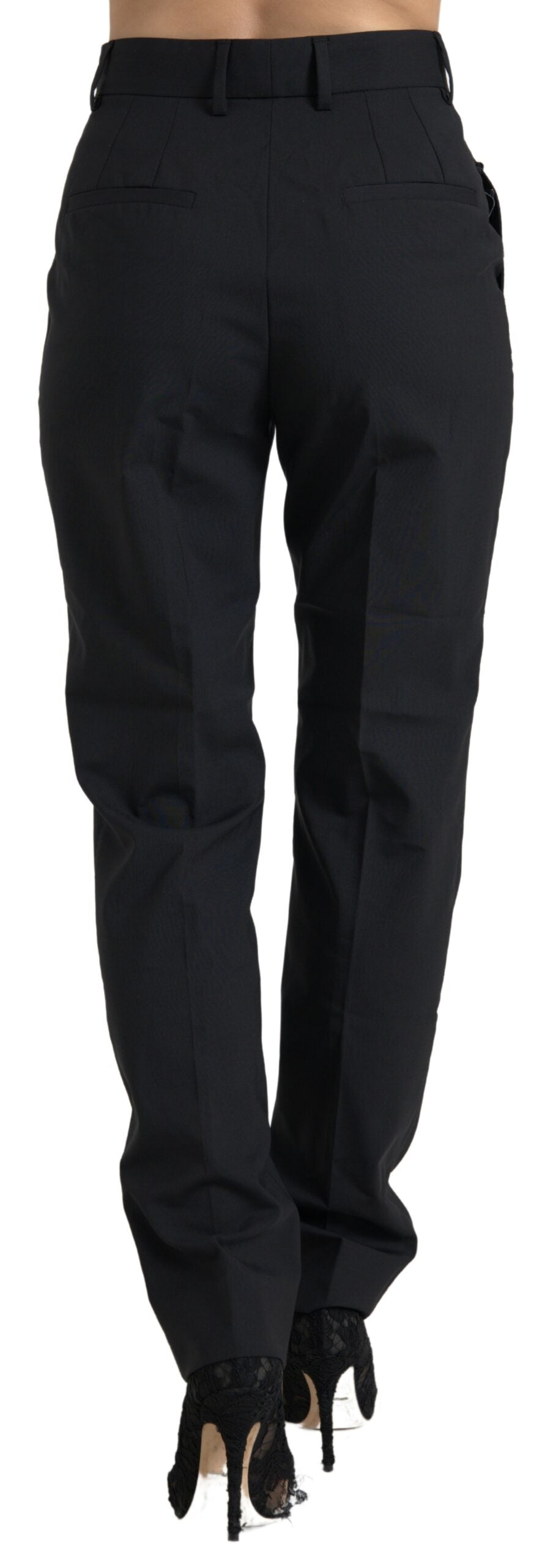 Pantalon fuselé taille haute en laine noire Dolce & Gabbana