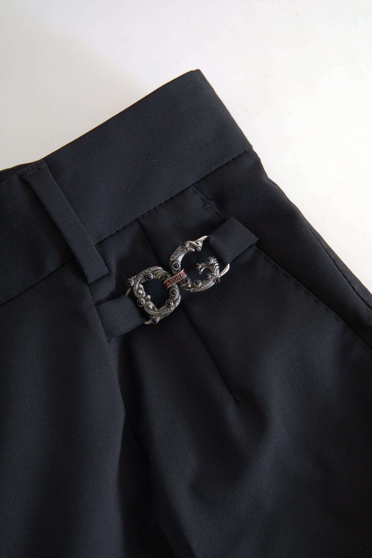 Pantalon fuselé taille haute en laine noire Dolce & Gabbana