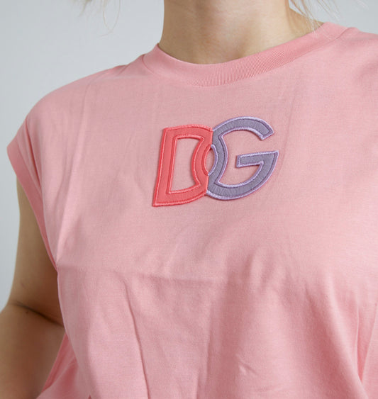 T-shirt ras du cou en coton rose Dolce & Gabbana avec logo DG