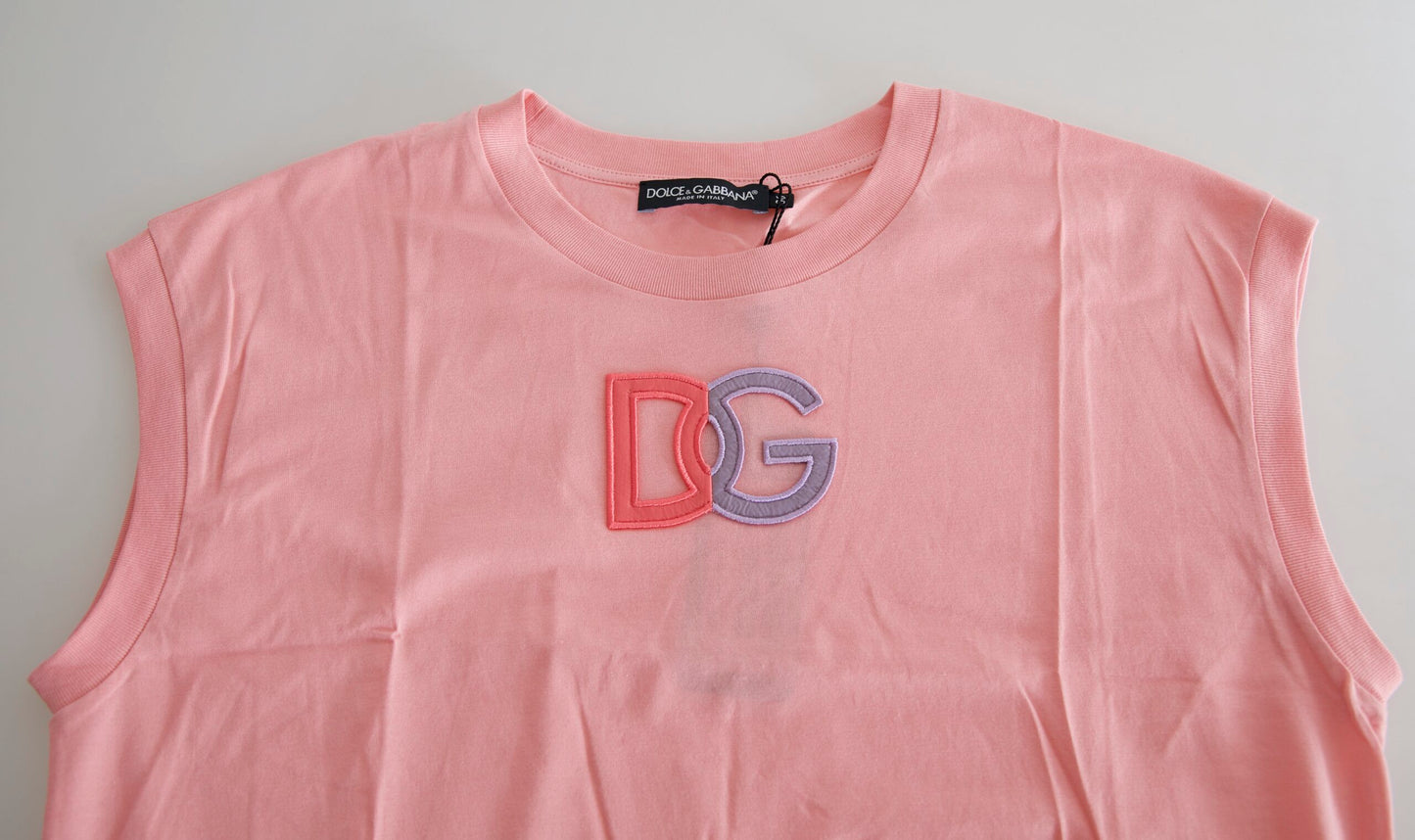 T-shirt ras du cou en coton rose Dolce & Gabbana avec logo DG