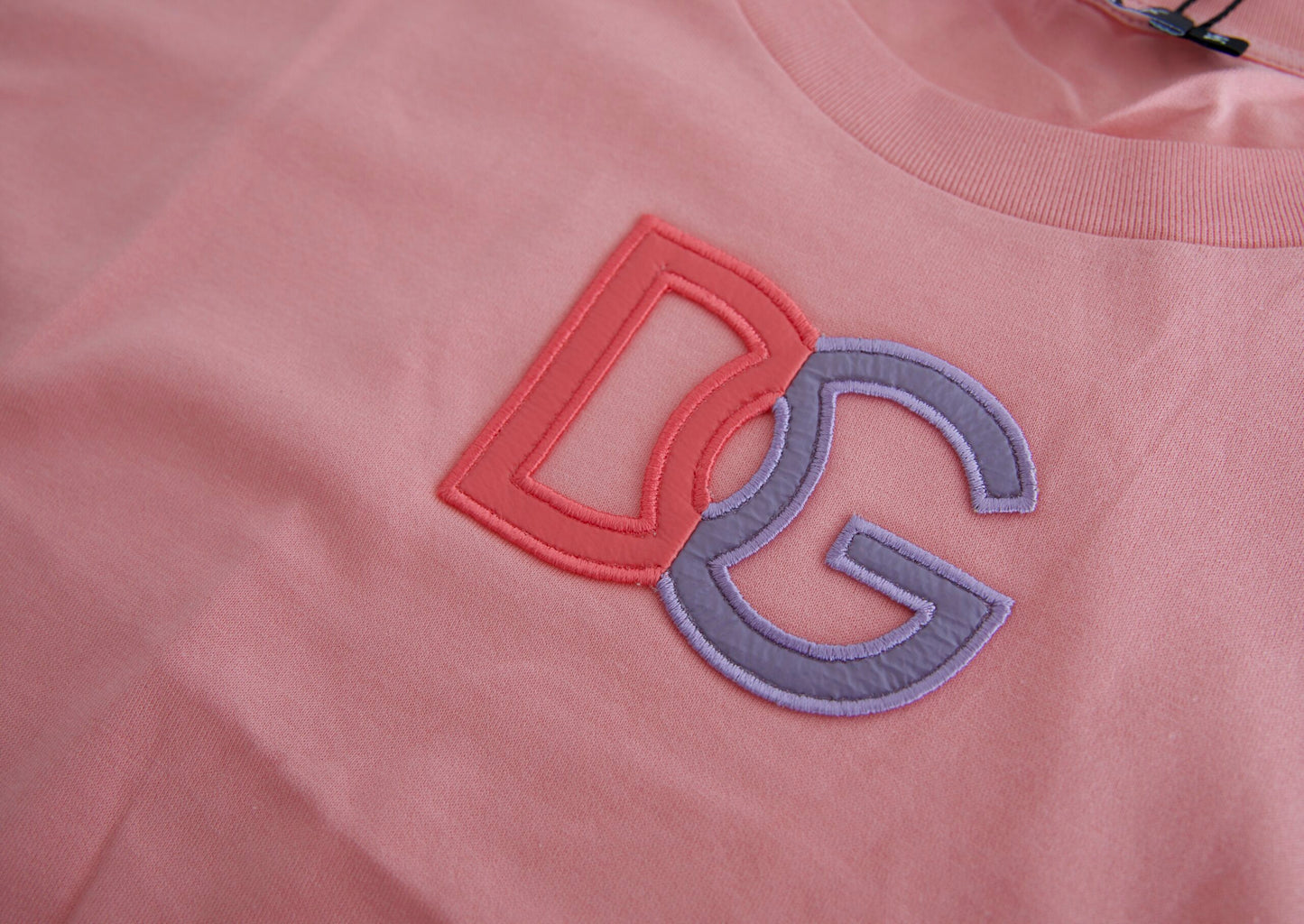 T-shirt ras du cou en coton rose Dolce & Gabbana avec logo DG