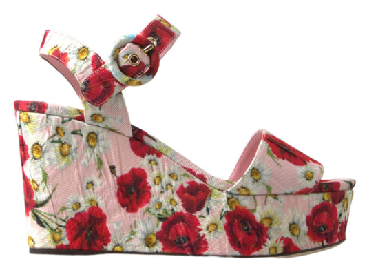 Dolce & Gabbana Sandales compensées à imprimé floral multicolore et bride à la cheville