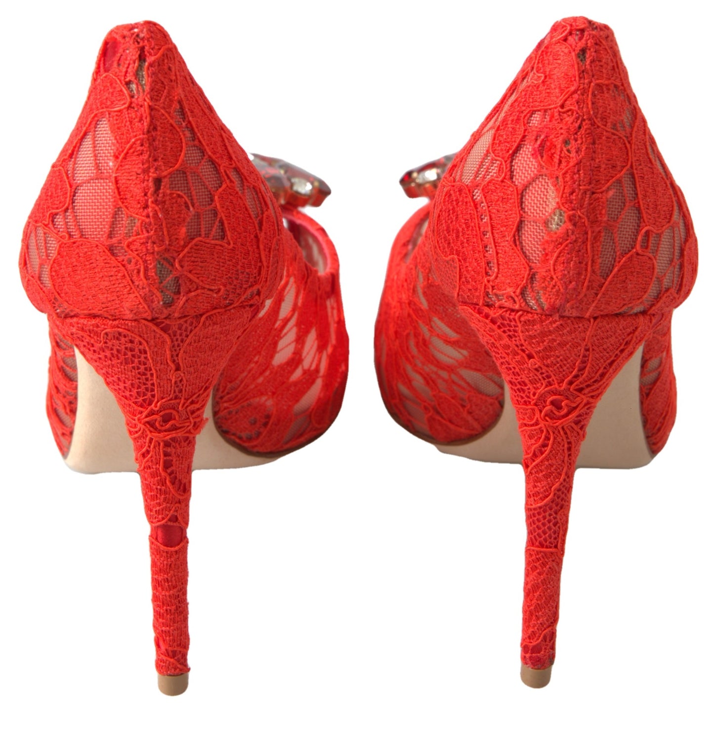 Dolce & Gabbana Rote Taormina-Pumps mit Spitzenabsatz und Kristallen