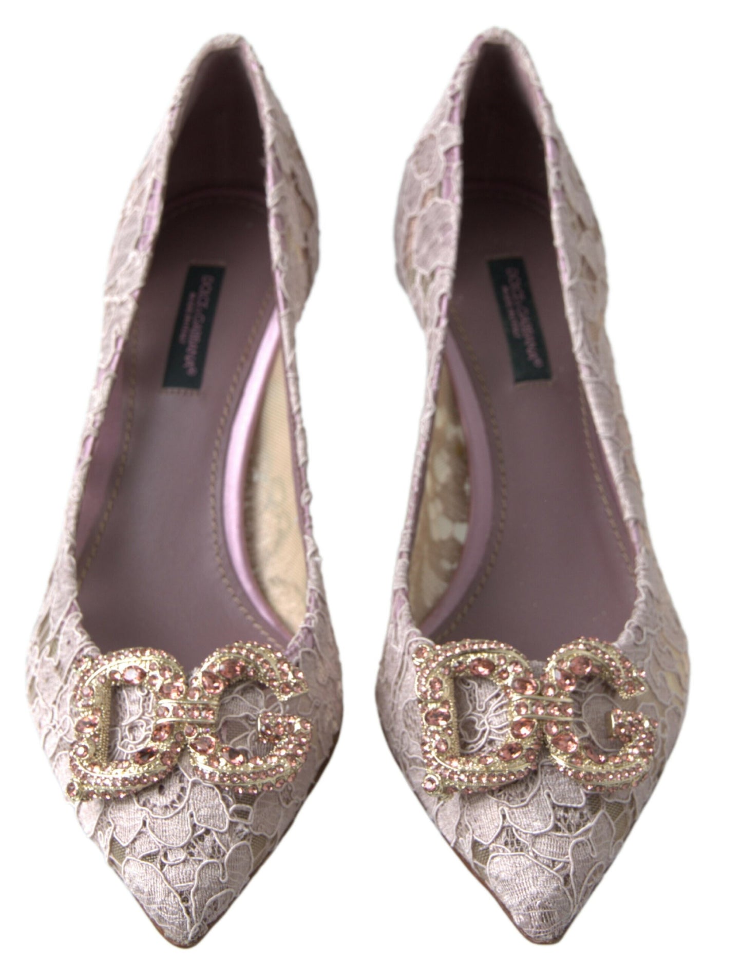Dolce & Gabbana – Pumps mit Blumenspitze und Kristallen in Rosa