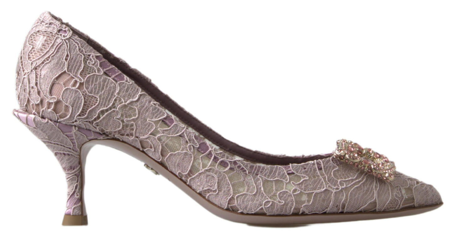 Dolce & Gabbana – Pumps mit Blumenspitze und Kristallen in Rosa