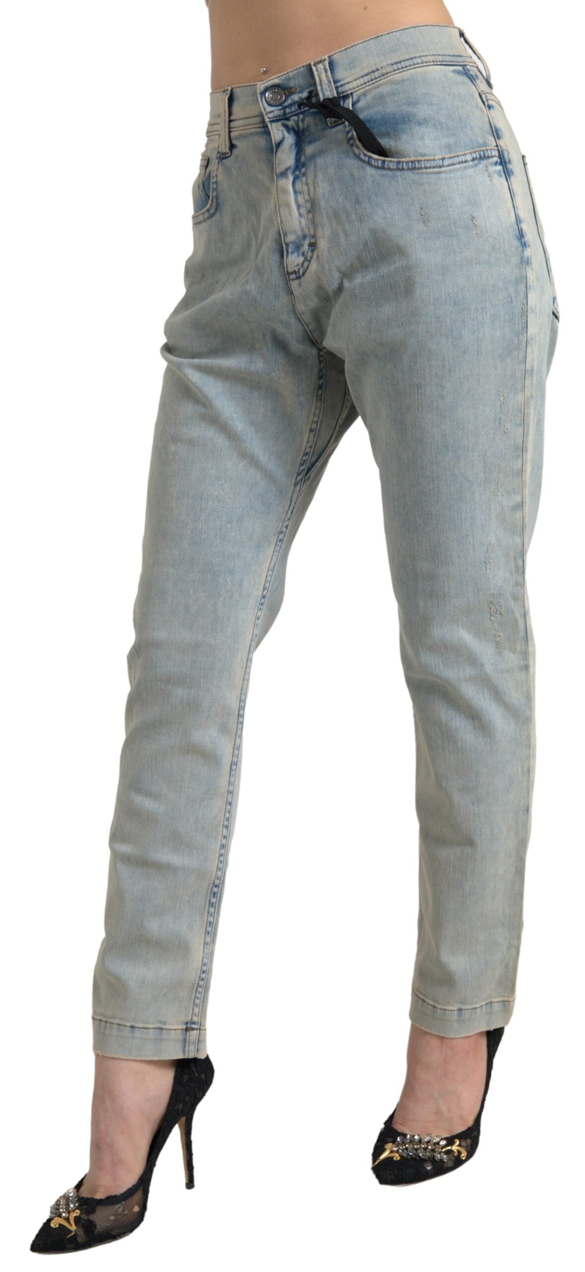 Jean skinny taille moyenne en coton délavé bleu Dolce & Gabbana