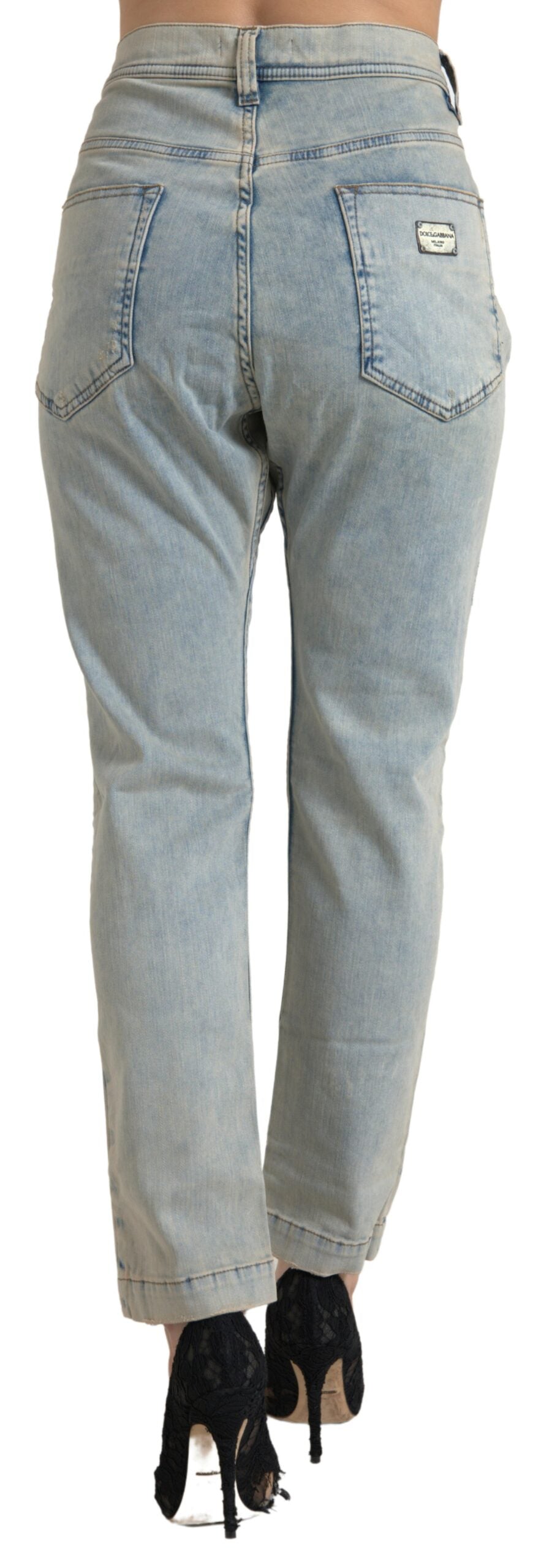 Jean skinny taille moyenne en coton délavé bleu Dolce & Gabbana