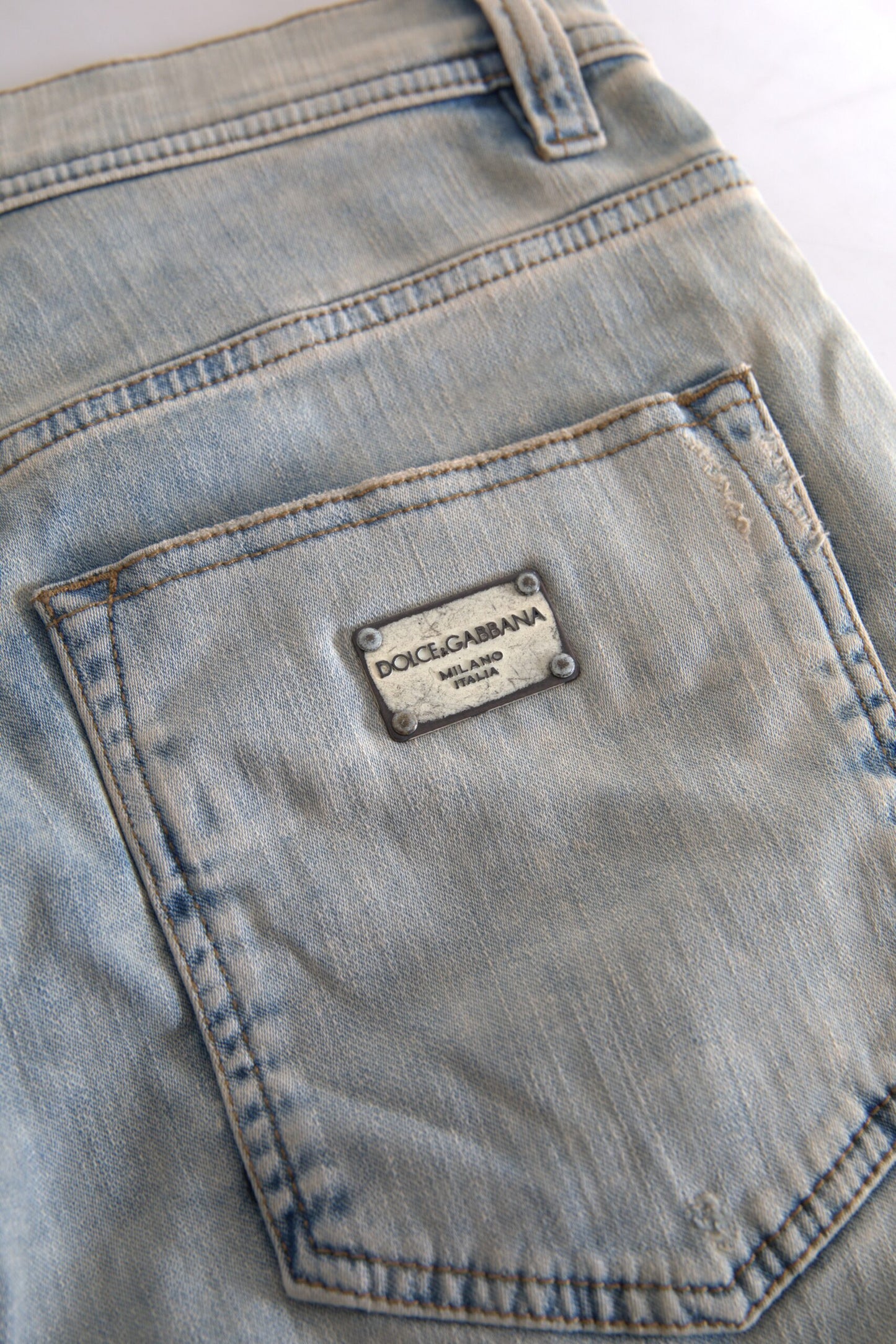 Jean skinny taille moyenne en coton délavé bleu Dolce & Gabbana