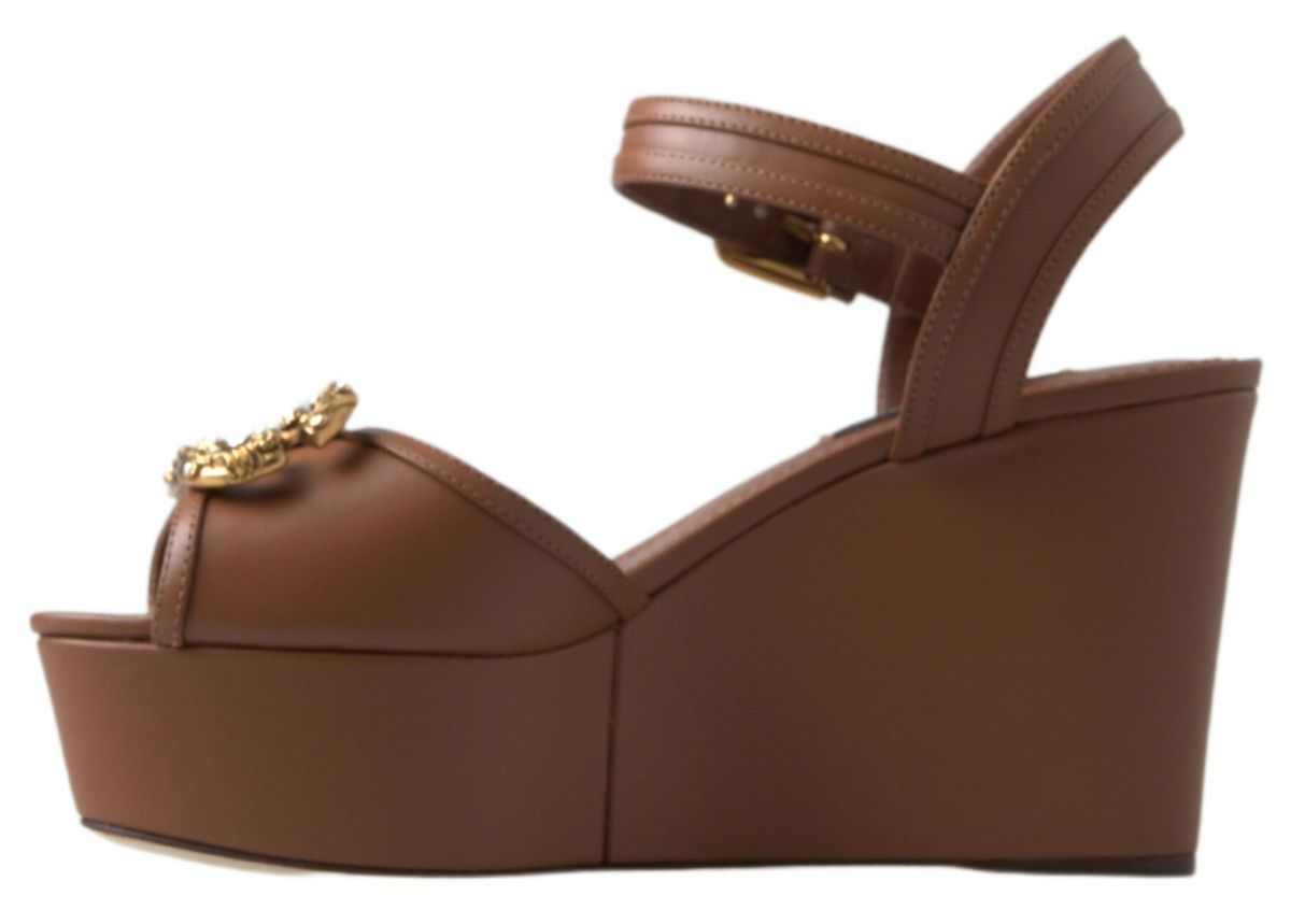 Sandales compensées Dolce & Gabbana en cuir marron AMORE