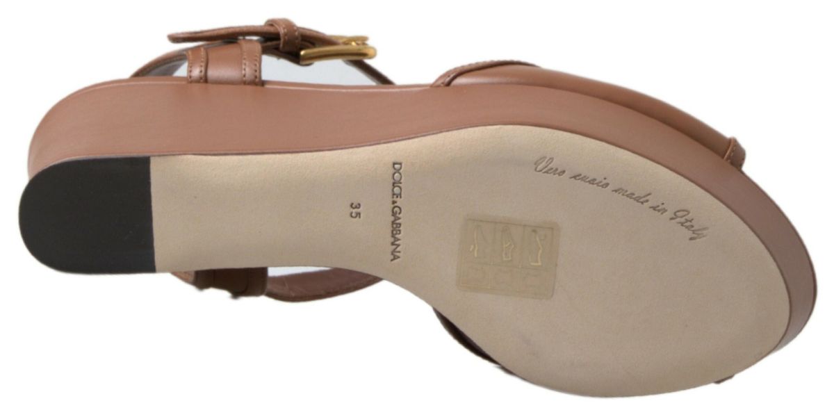 Sandales compensées Dolce & Gabbana en cuir marron AMORE