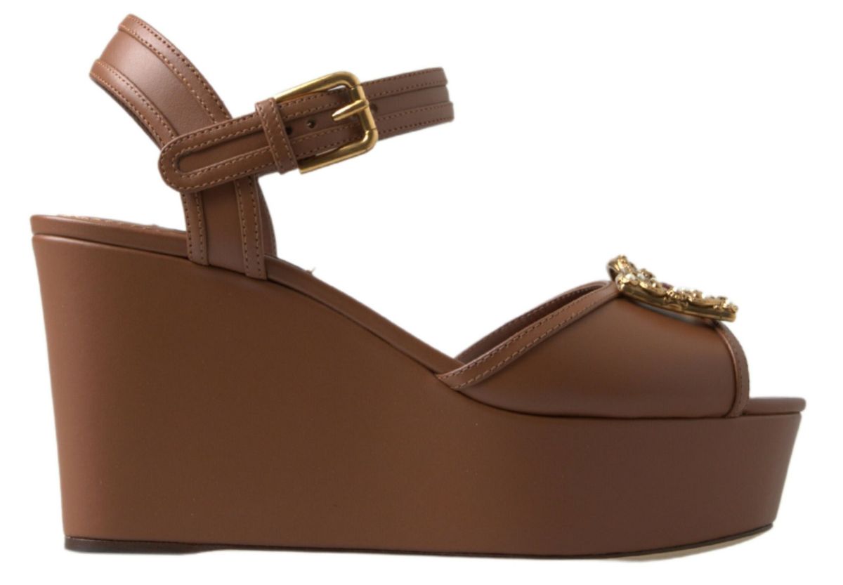 Sandales compensées Dolce & Gabbana en cuir marron AMORE
