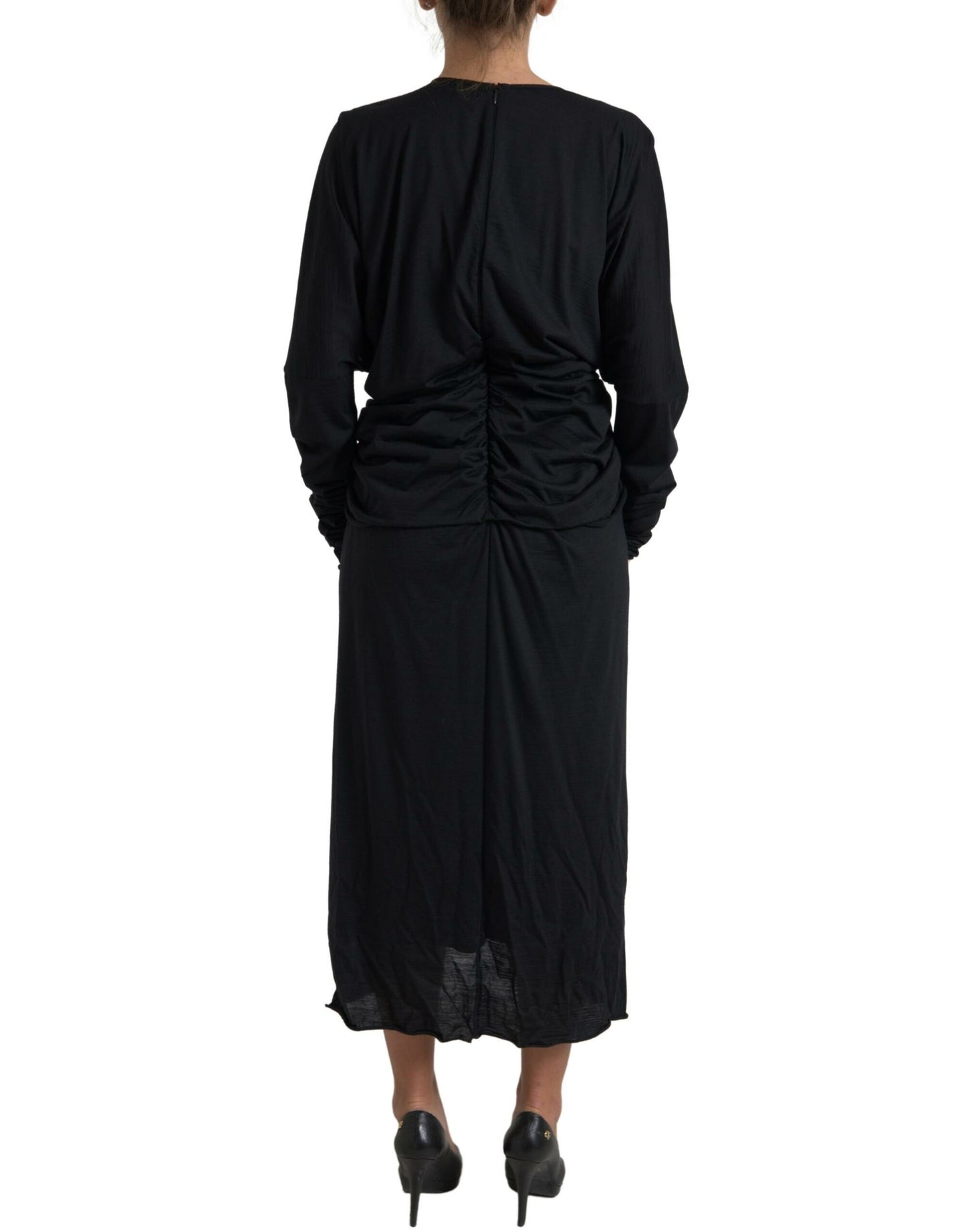 Robe fourreau mi-longue portefeuille en laine noire Dolce & Gabbana
