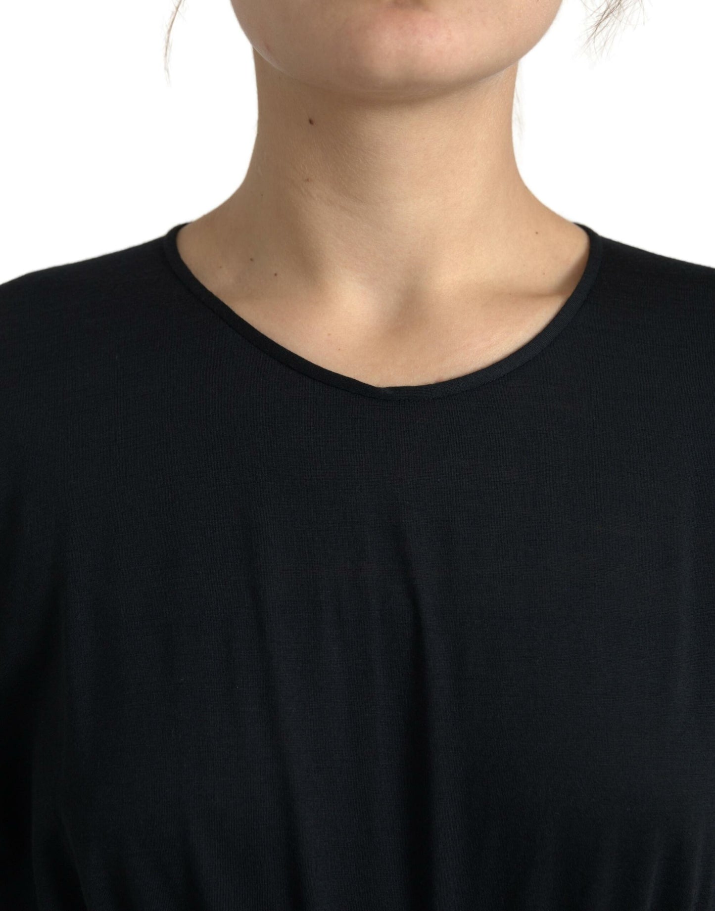 Robe fourreau mi-longue portefeuille en laine noire Dolce & Gabbana