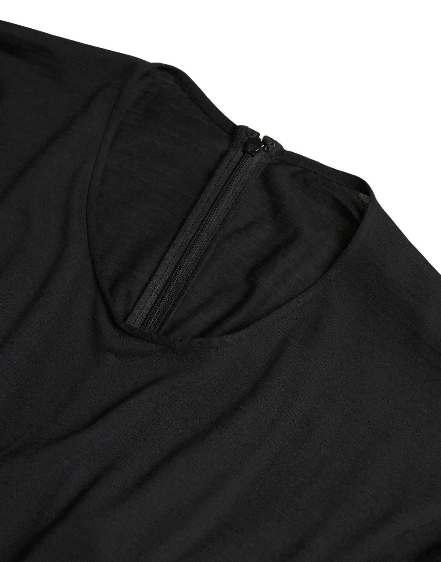 Robe fourreau mi-longue portefeuille en laine noire Dolce & Gabbana