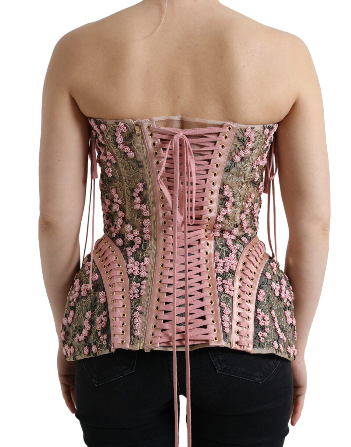 Dolce & Gabbana – Bustier-Korsett-Oberteil mit Blumenapplikation in Rosa