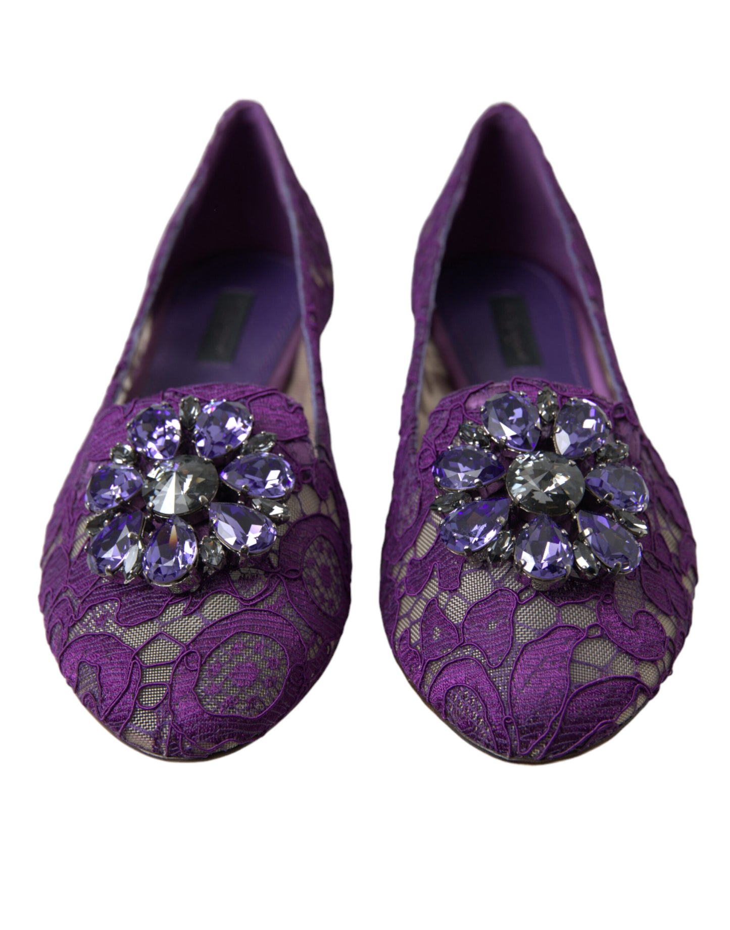 Chaussures plates Dolce & Gabbana Purple Vally Taormina en dentelle et cristaux