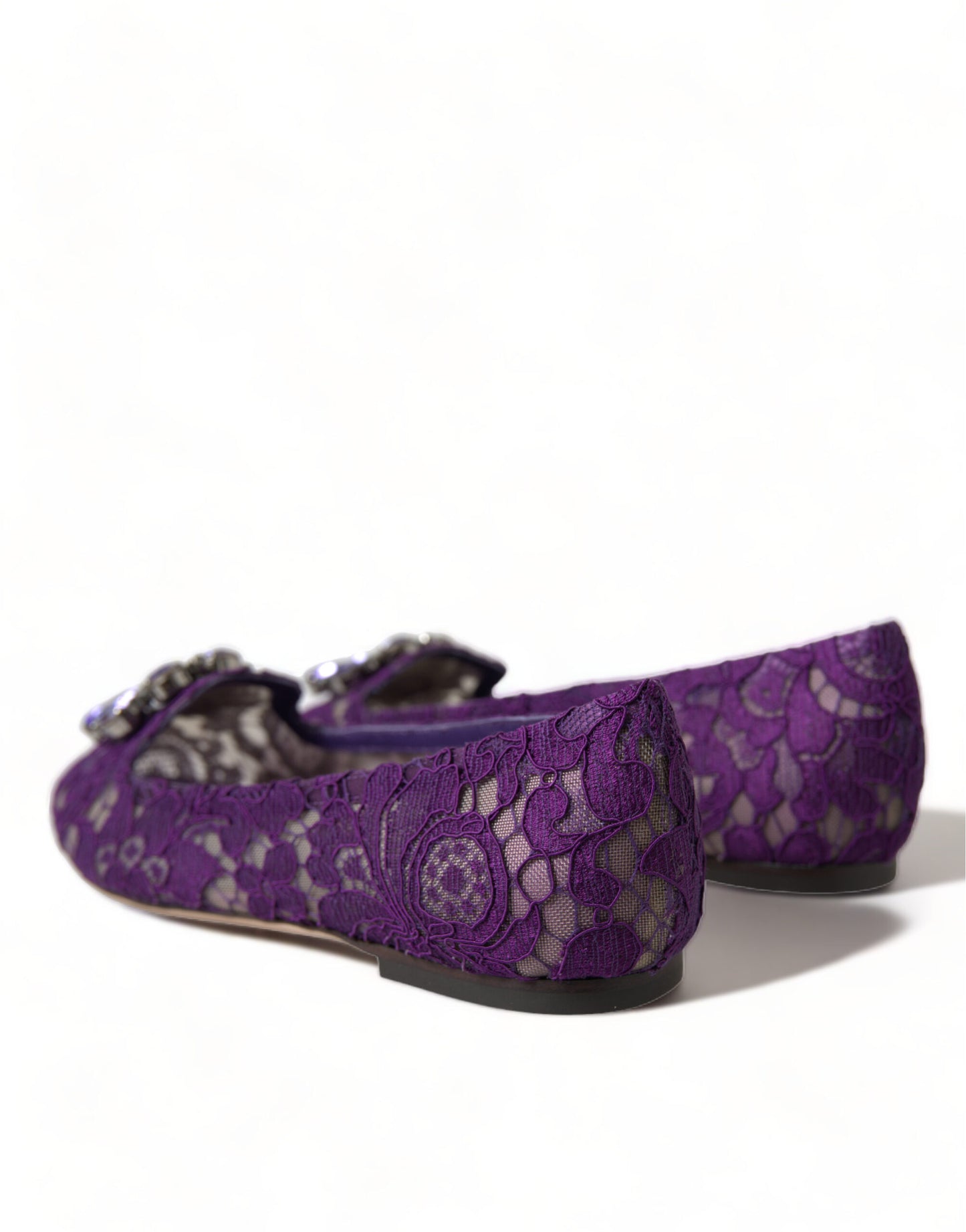 Chaussures plates Dolce & Gabbana Purple Vally Taormina en dentelle et cristaux