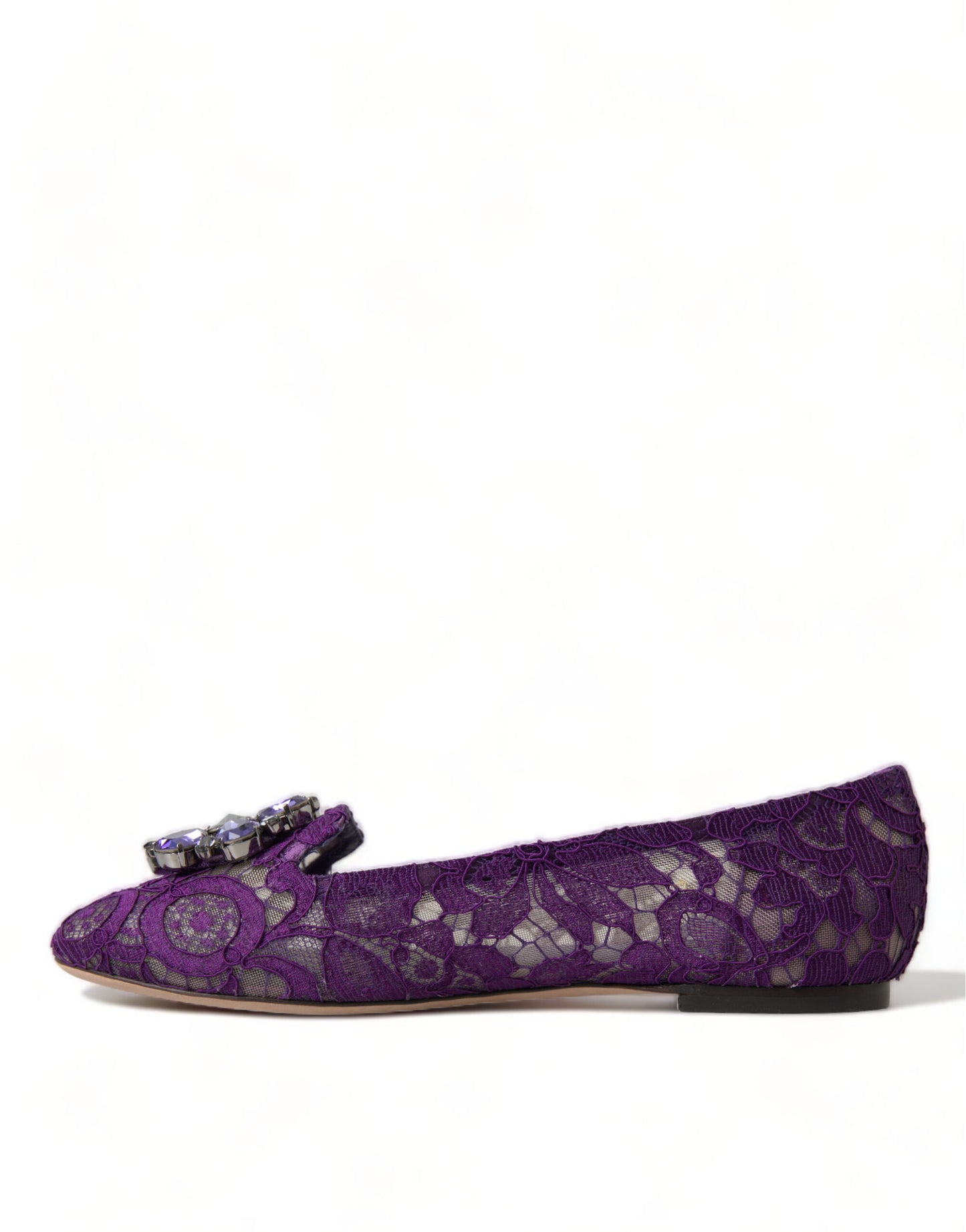 Chaussures plates Dolce & Gabbana Purple Vally Taormina en dentelle et cristaux