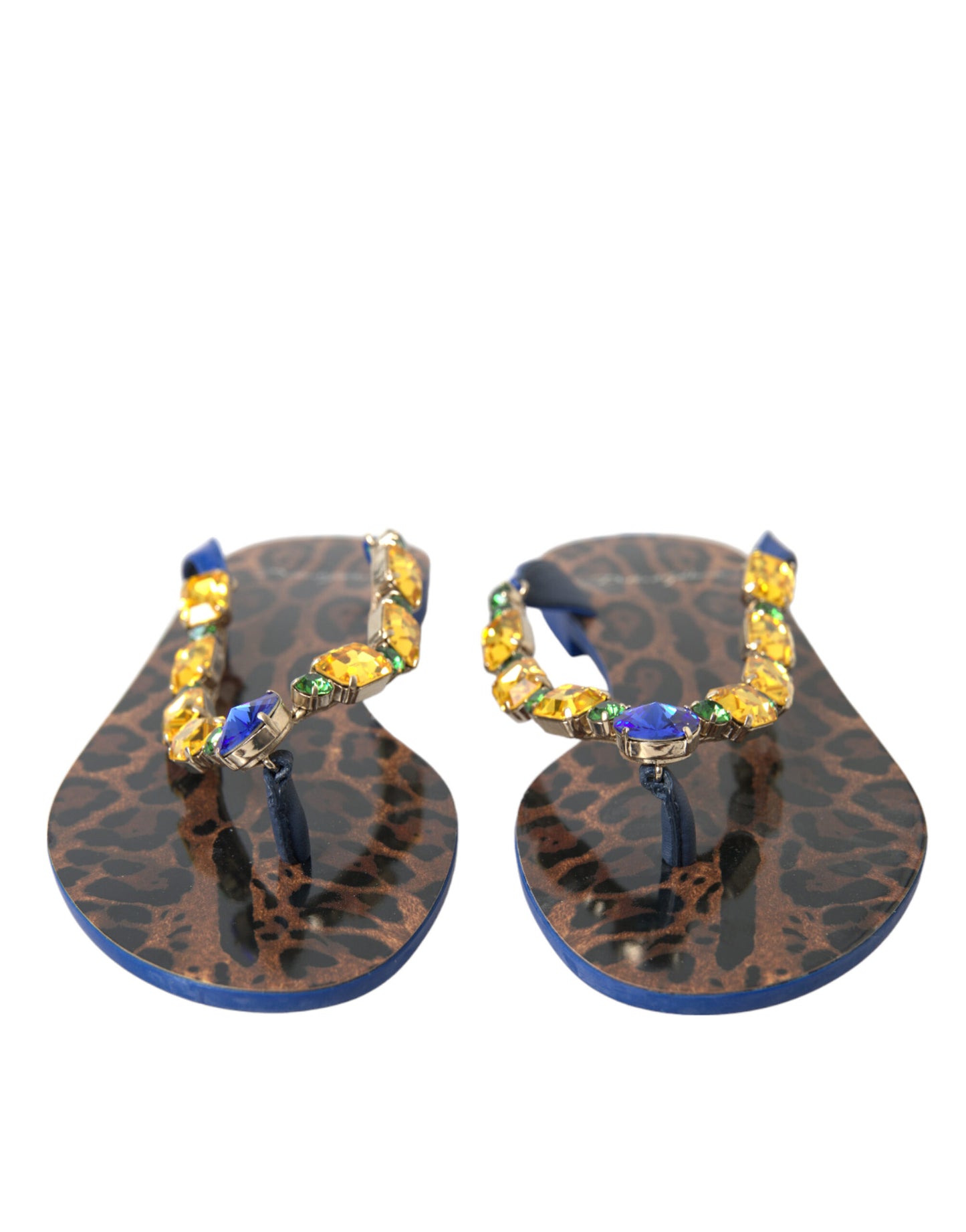 Sandales plates Dolce & Gabbana à cristaux bleus, vêtements de plage