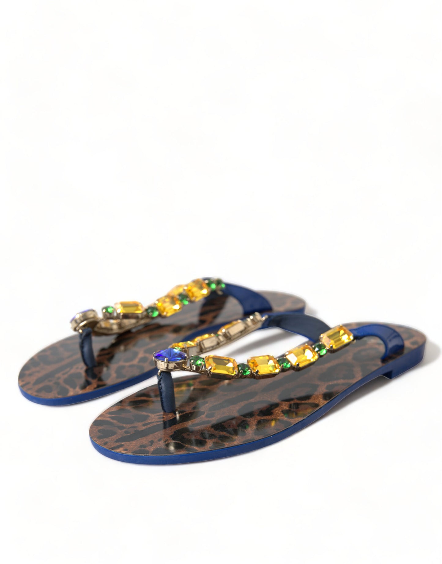 Sandales plates Dolce & Gabbana à cristaux bleus, vêtements de plage