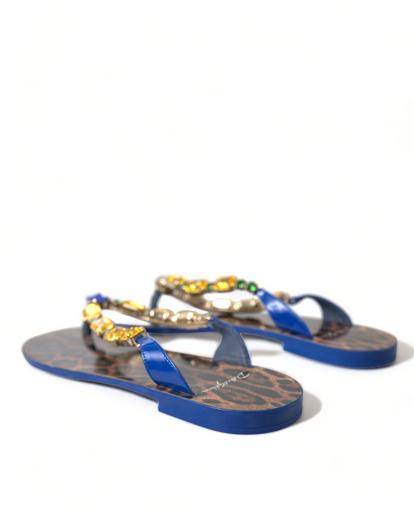 Sandales plates Dolce & Gabbana à cristaux bleus, vêtements de plage