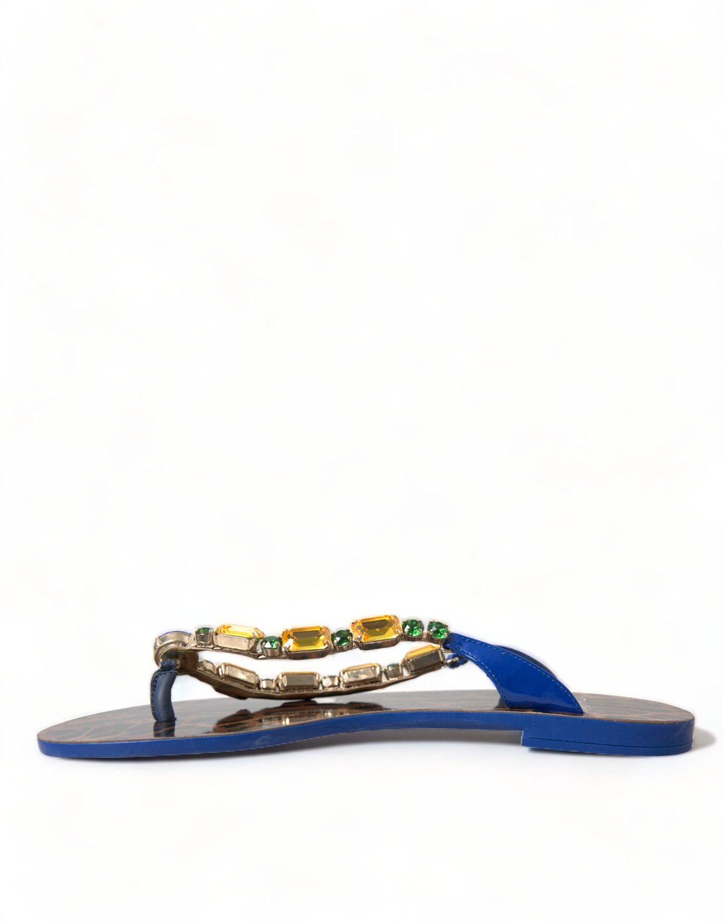 Sandales plates Dolce & Gabbana à cristaux bleus, vêtements de plage