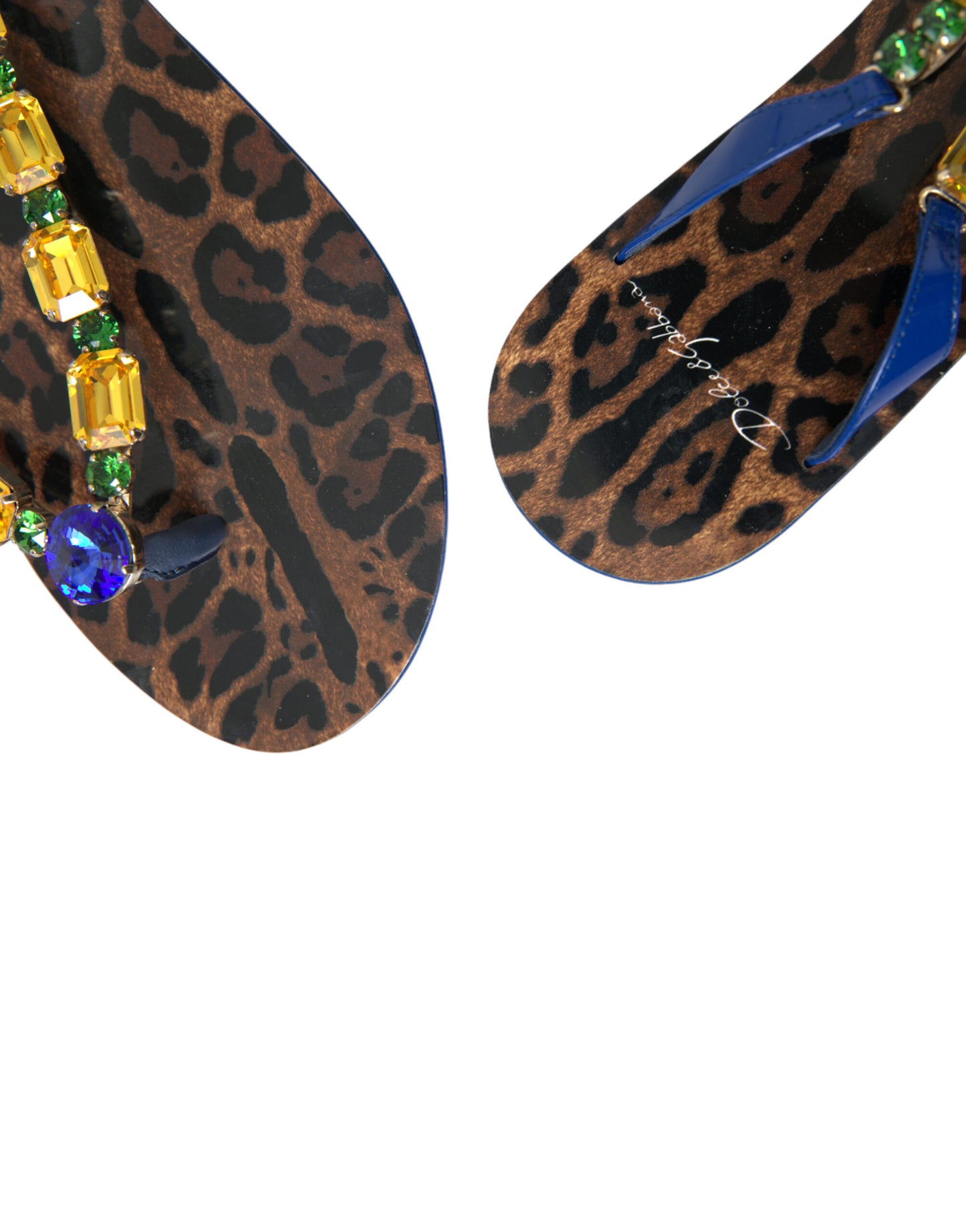 Sandales plates Dolce & Gabbana à cristaux bleus, vêtements de plage