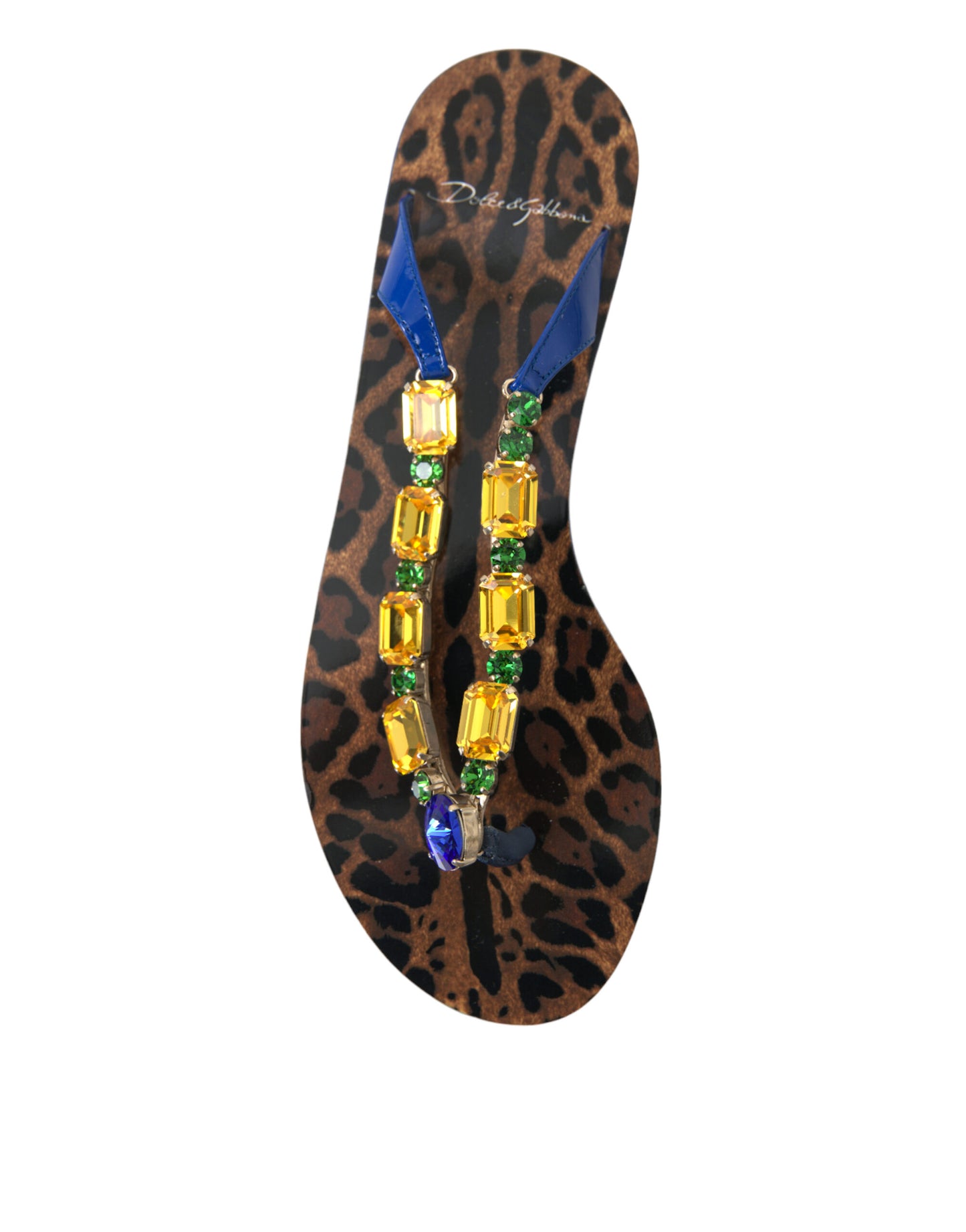 Sandales plates Dolce & Gabbana à cristaux bleus, vêtements de plage