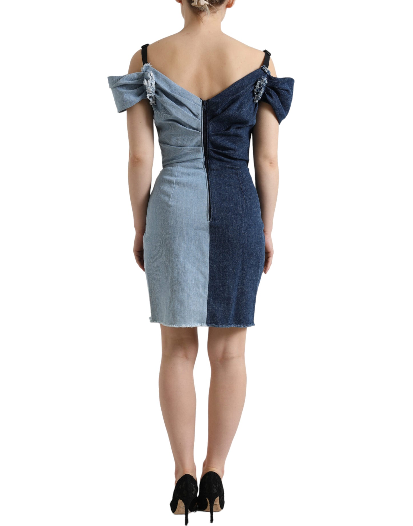 Mini-robe en denim bicolore patchwork bleu Dolce & Gabbana