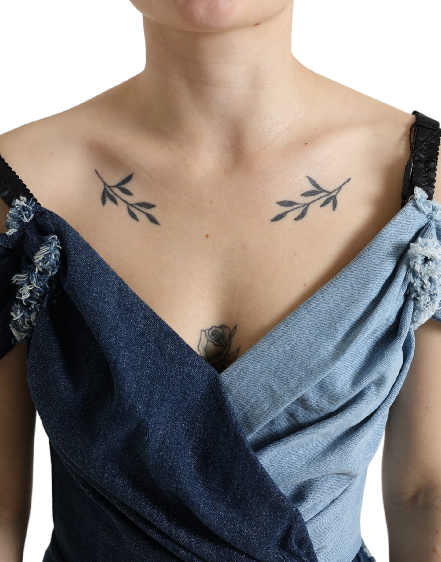 Mini-robe en denim bicolore patchwork bleu Dolce & Gabbana