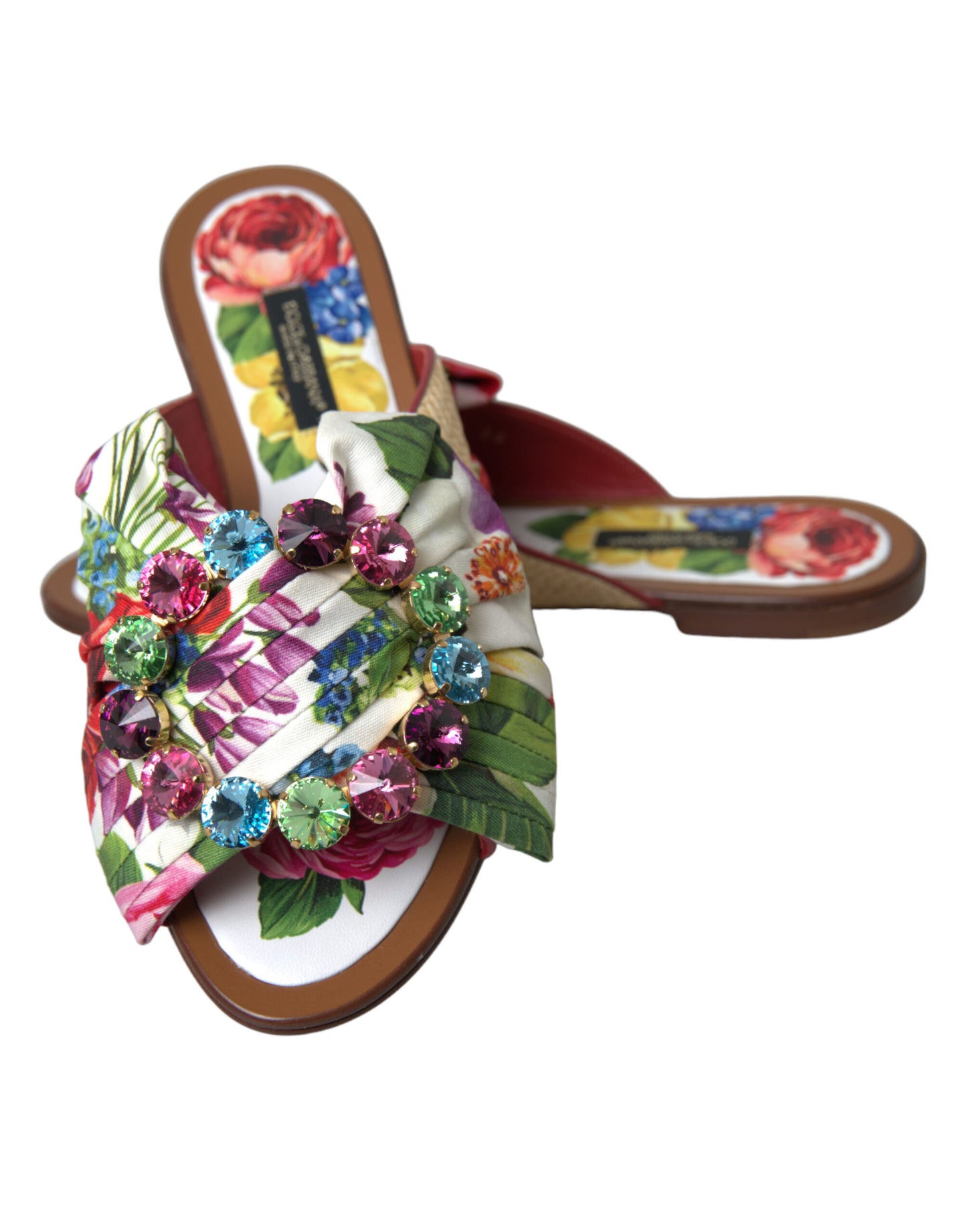Dolce & Gabbana Chaussures plates à fleurs multicolores Sandales en cristal
