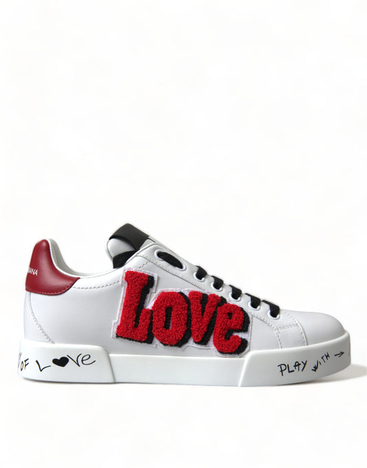 Dolce & Gabbana – Klassische Portofino-Sneaker in Weiß mit Love-Patch