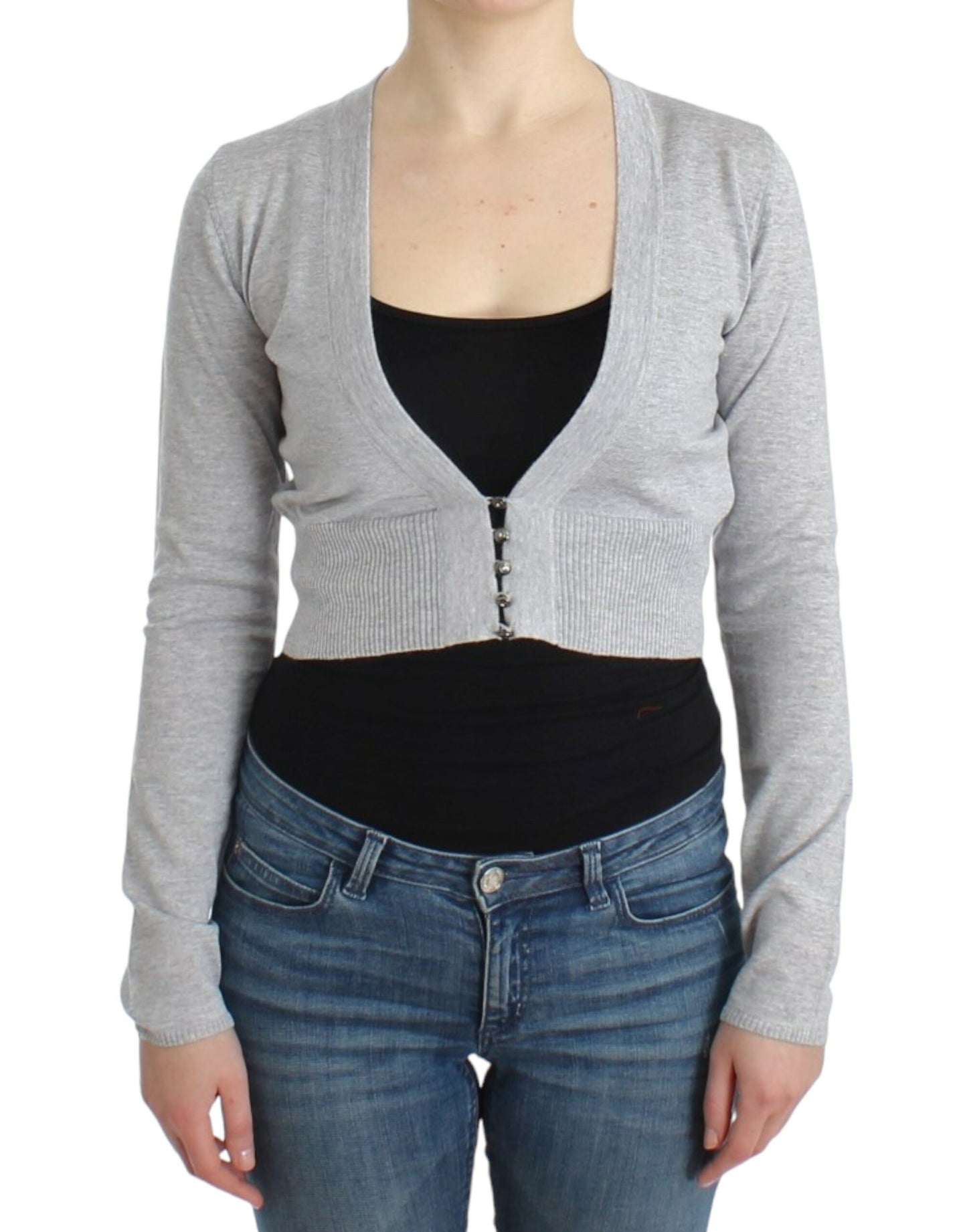 Cardigan court en laine grise Cavalli