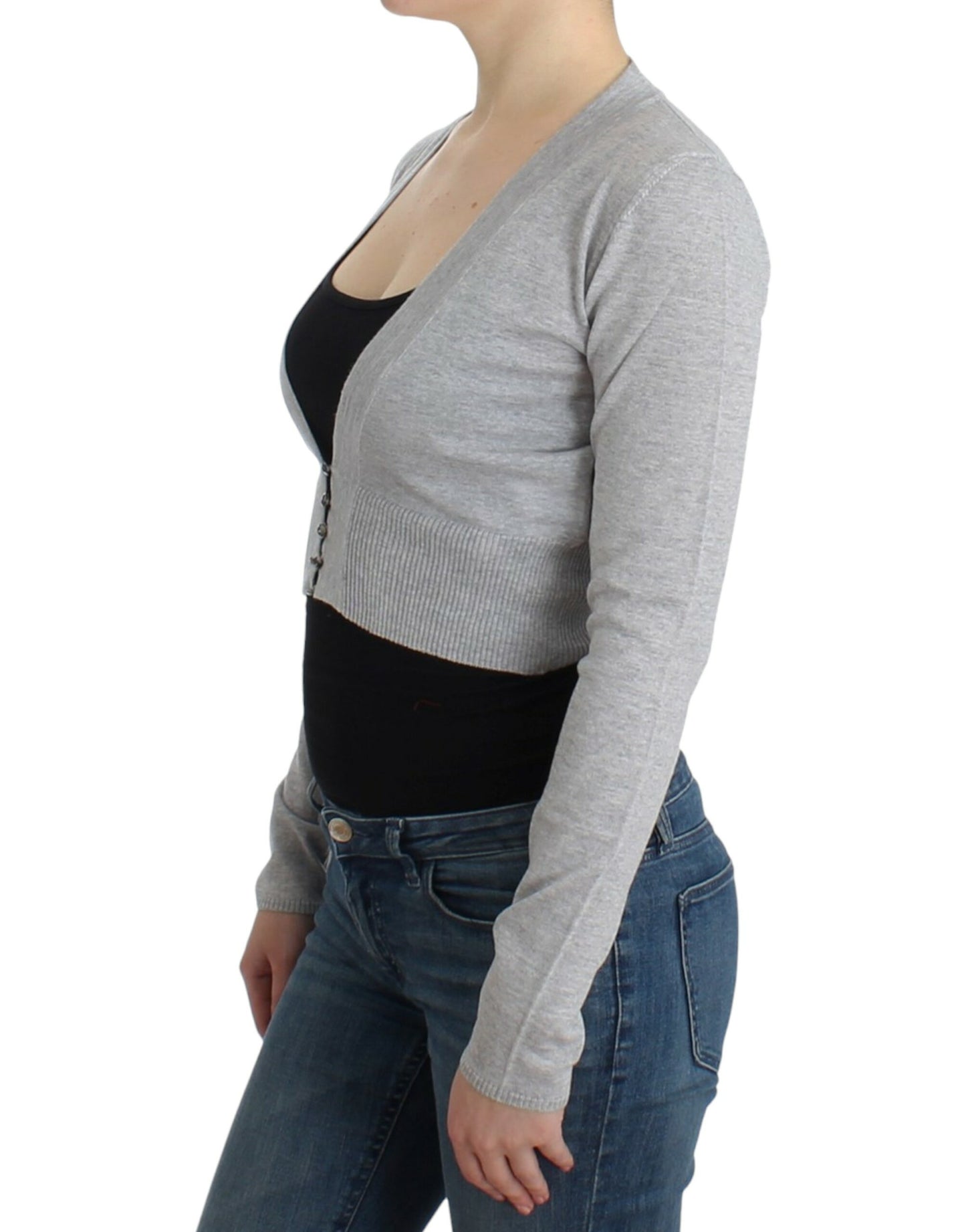 Cardigan court en laine grise Cavalli