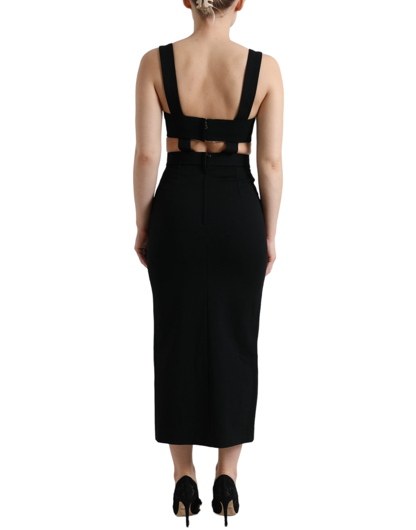 Robe mi-longue moulante noire sans manches à découpes Dolce & Gabbana