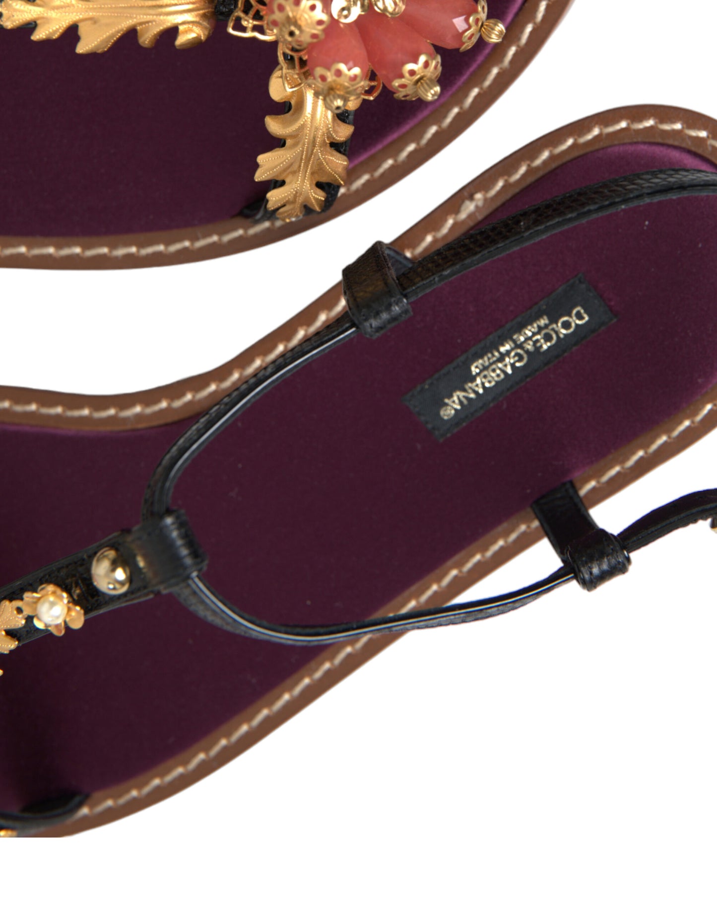 Sandales Dolce & Gabbana en cuir noir et cristal doré