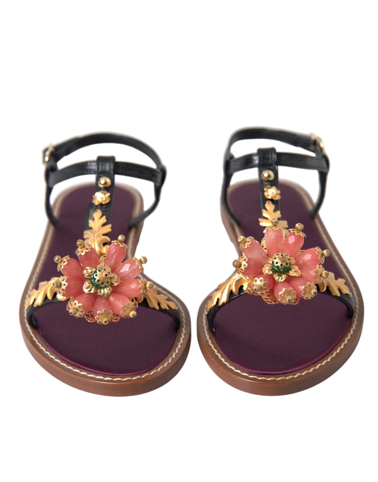 Sandales Dolce & Gabbana en cuir noir et cristal doré