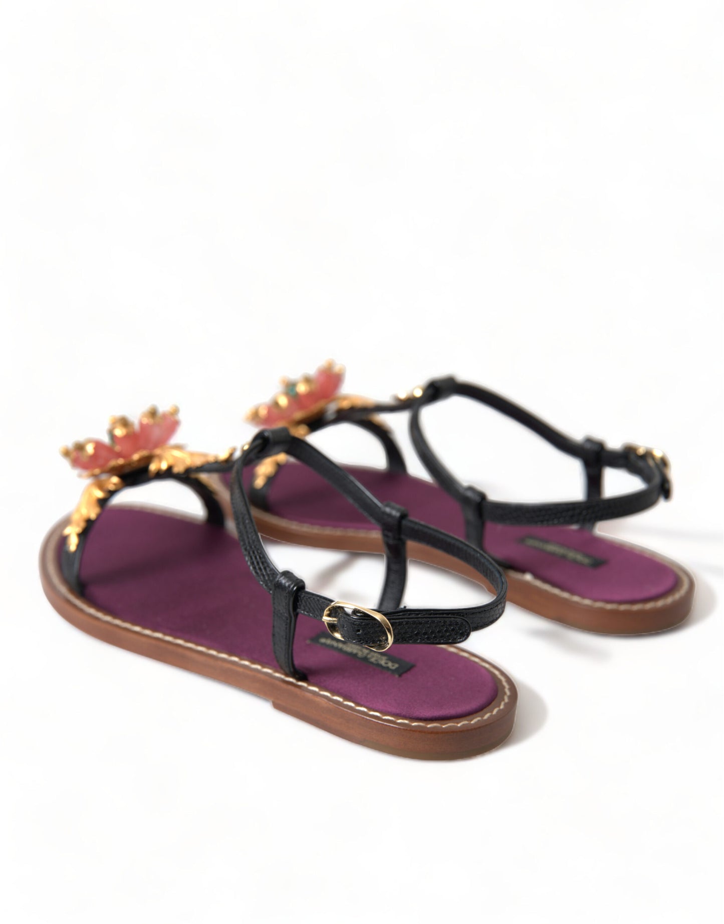 Sandales Dolce & Gabbana en cuir noir et cristal doré