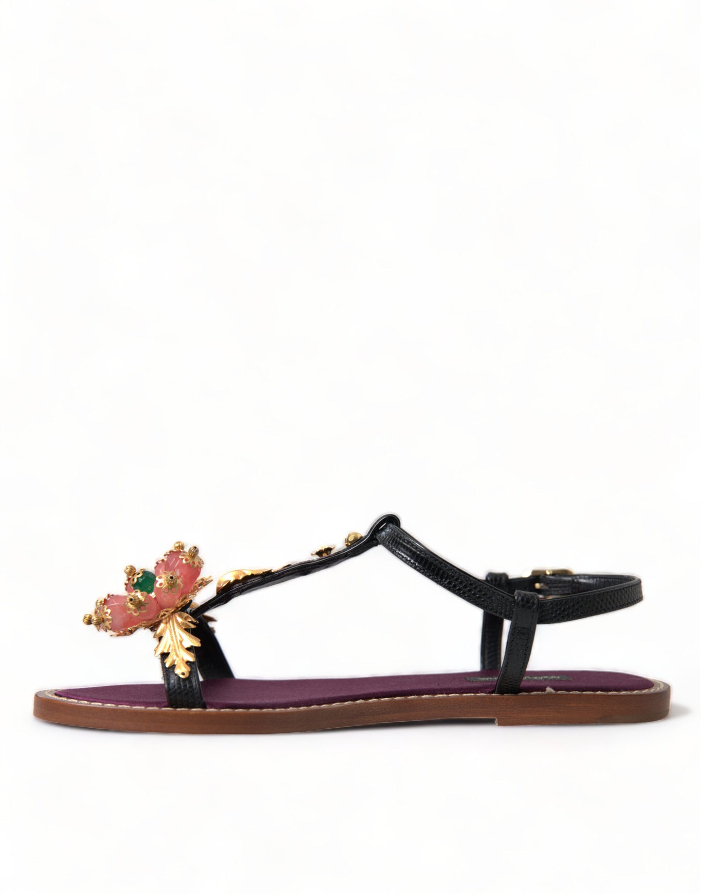Sandales Dolce & Gabbana en cuir noir et cristal doré