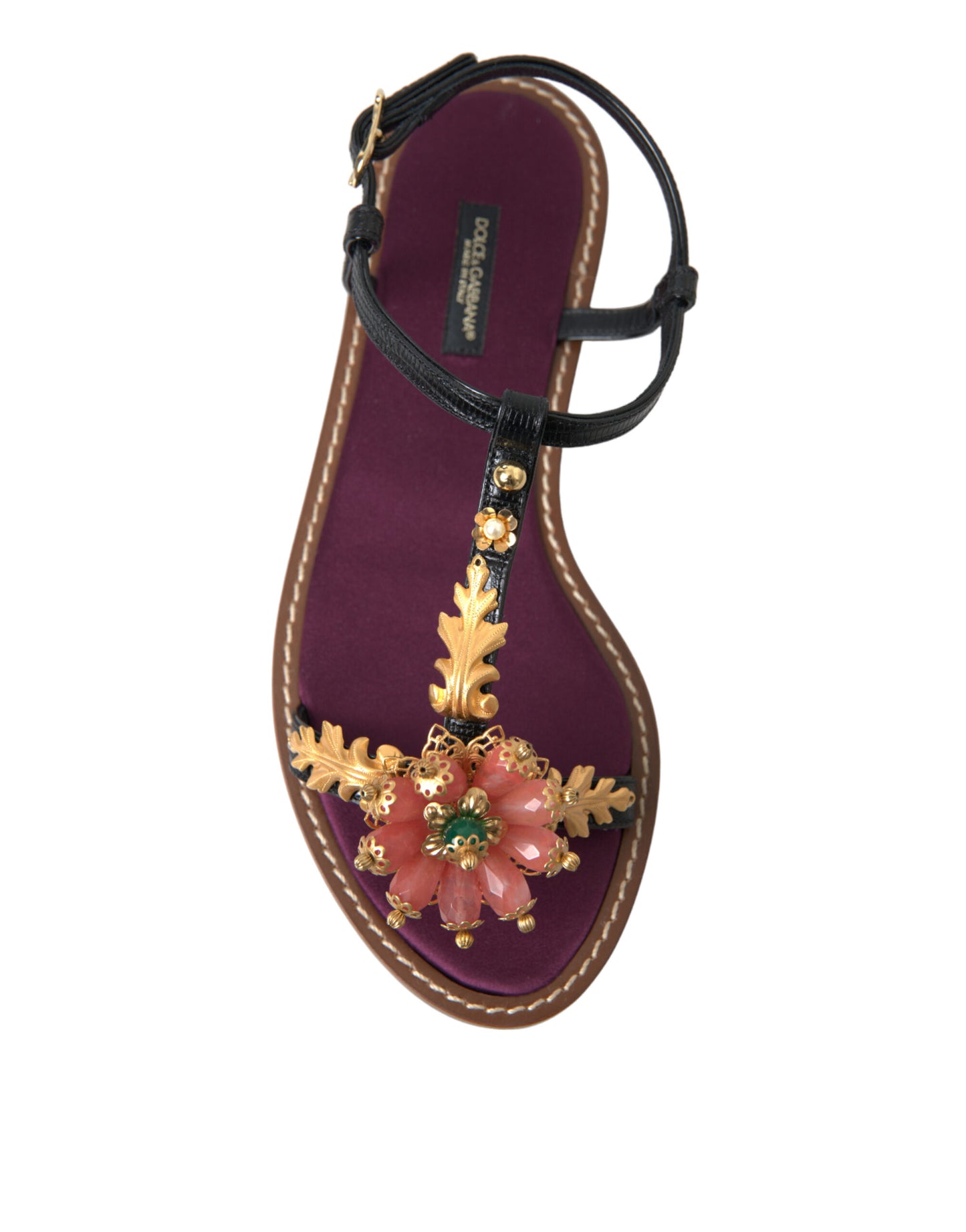 Sandales Dolce & Gabbana en cuir noir et cristal doré