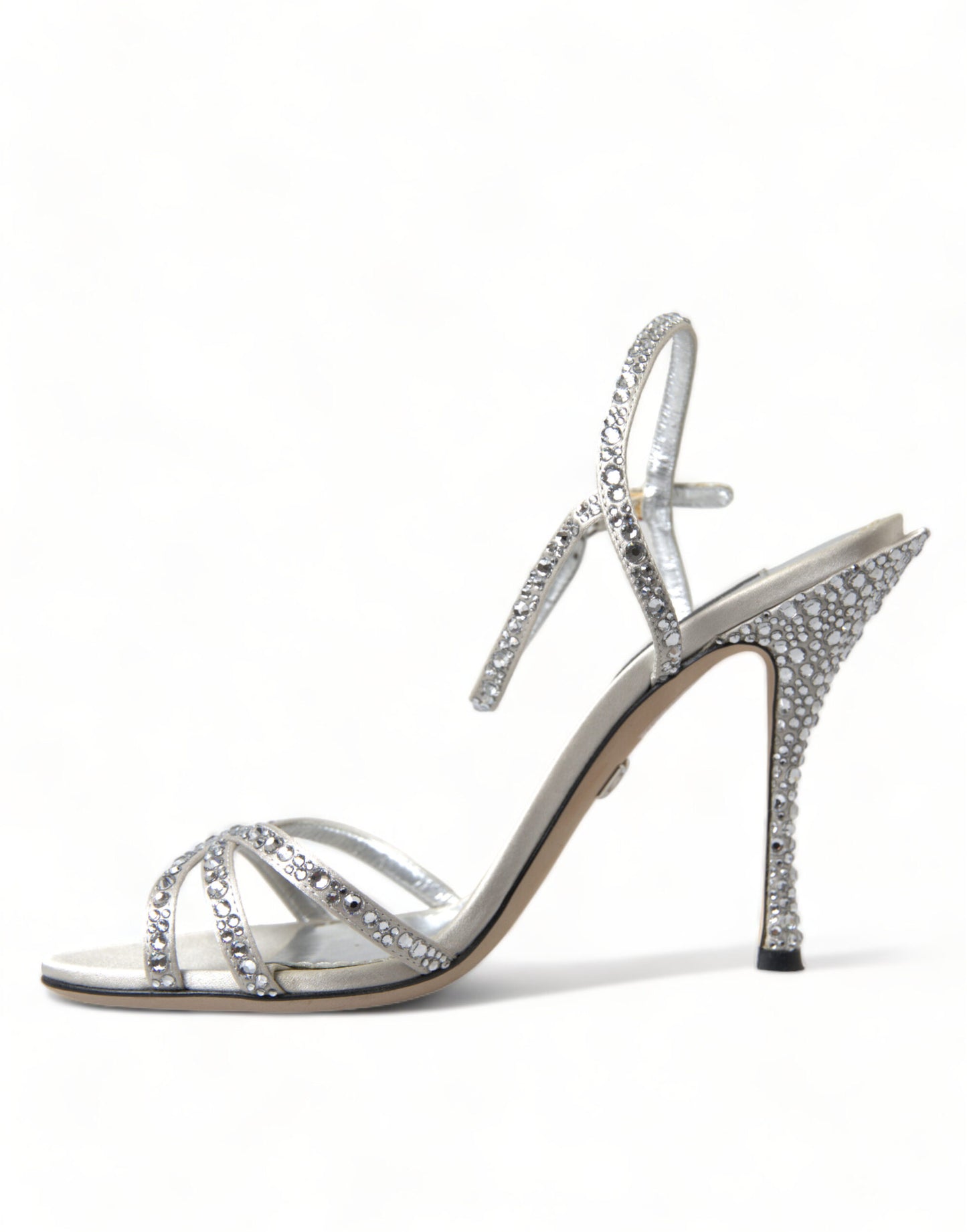Dolce & Gabbana Silver Crystal Ankle Strap Sandals Shoes