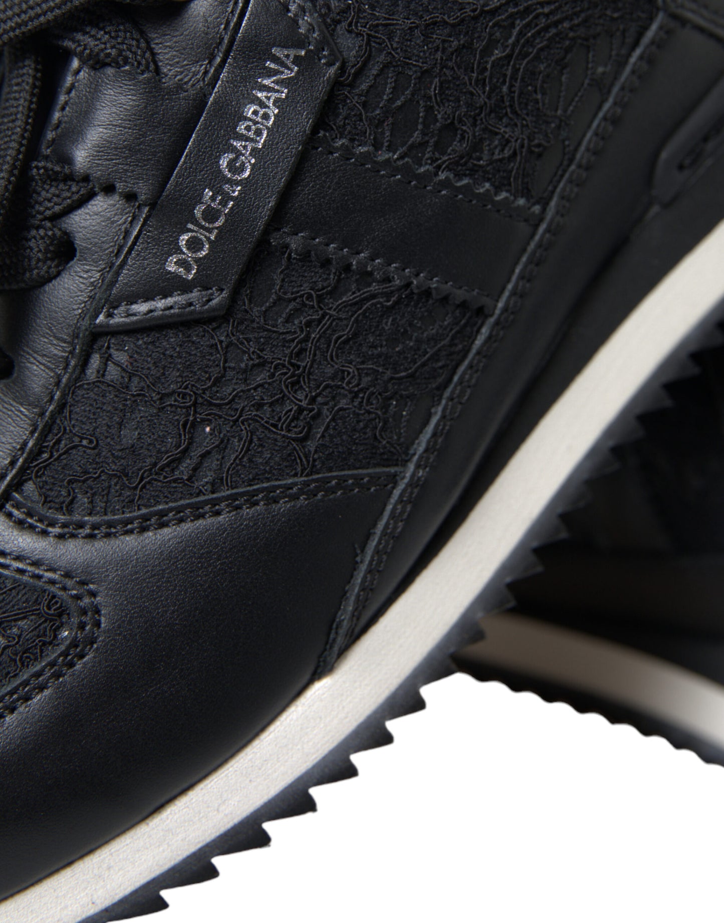 Baskets en cuir à lacets fleuris noires Dolce & Gabbana
