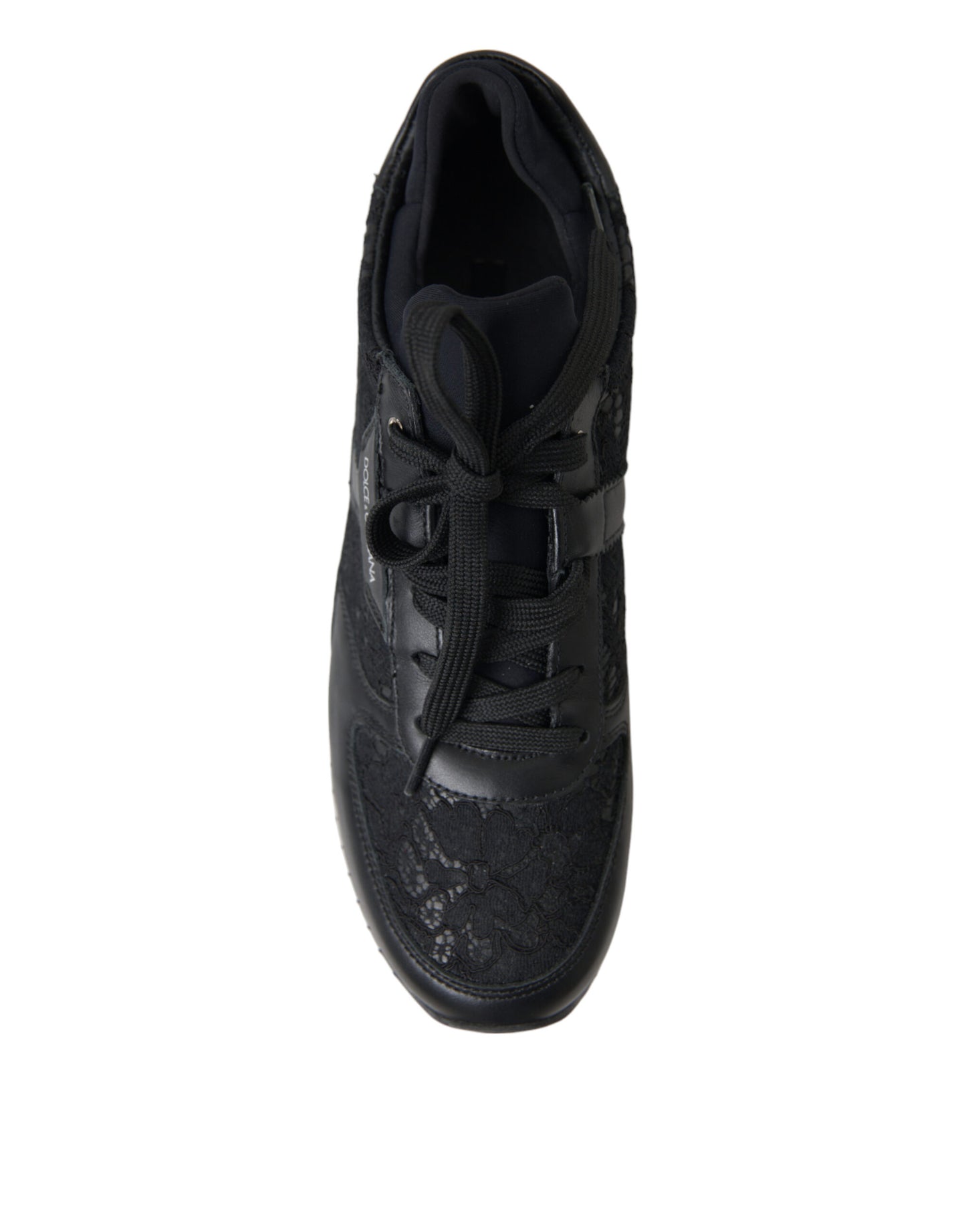Baskets en cuir à lacets fleuris noires Dolce & Gabbana