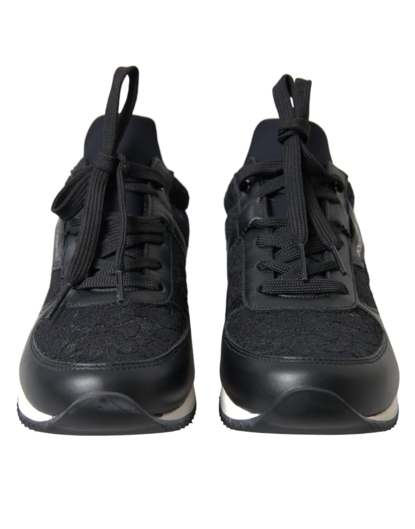 Baskets en cuir à lacets fleuris noires Dolce & Gabbana