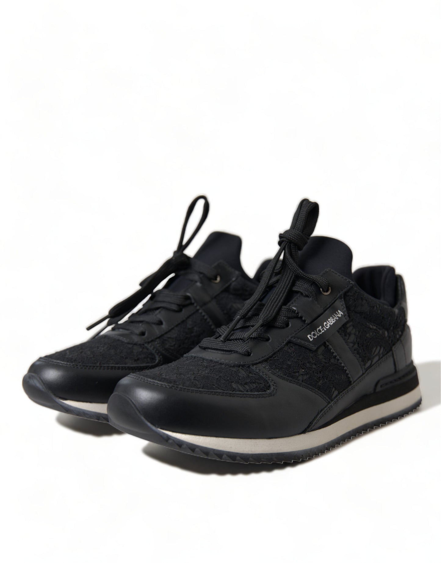 Baskets en cuir à lacets fleuris noires Dolce & Gabbana