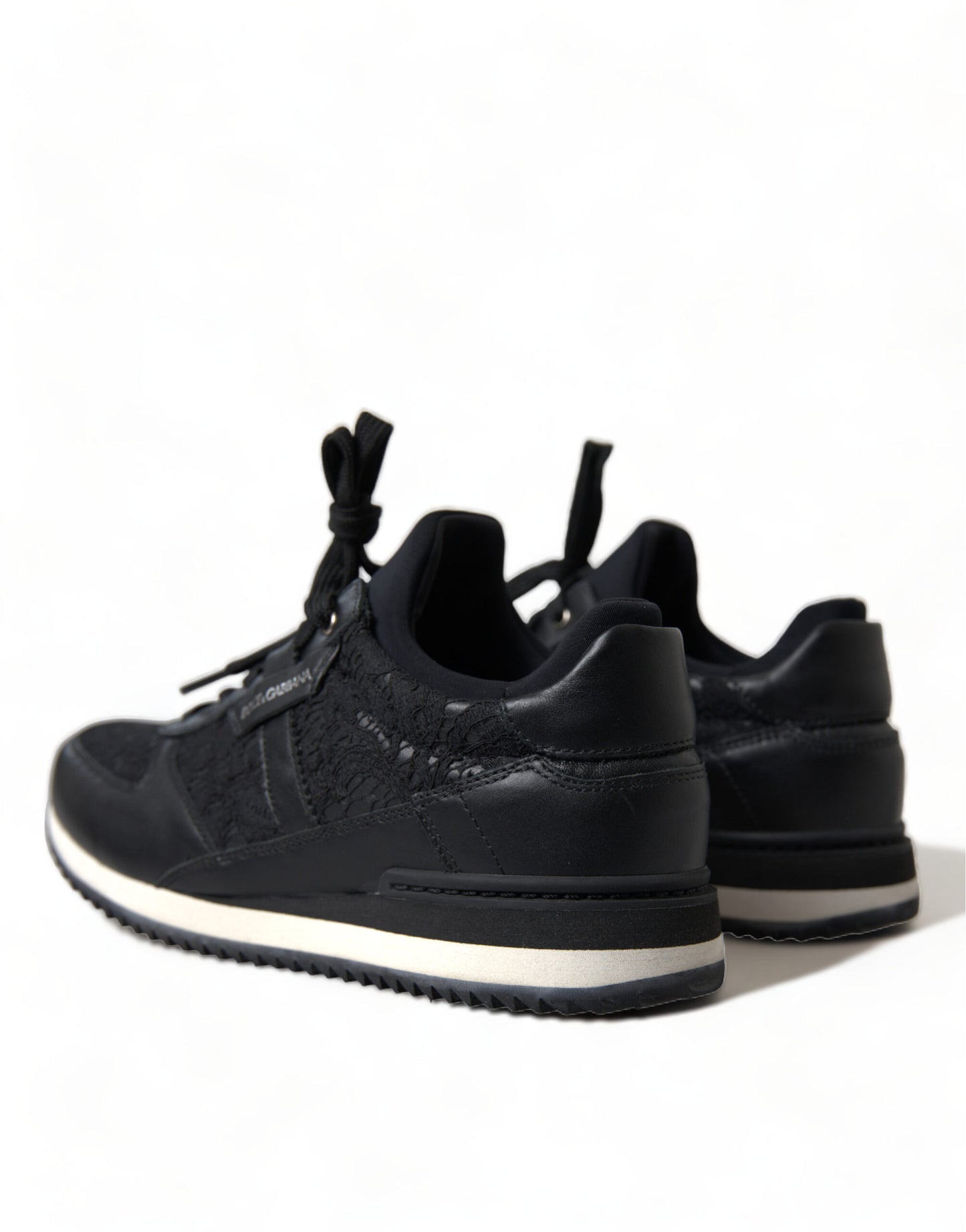 Baskets en cuir à lacets fleuris noires Dolce & Gabbana