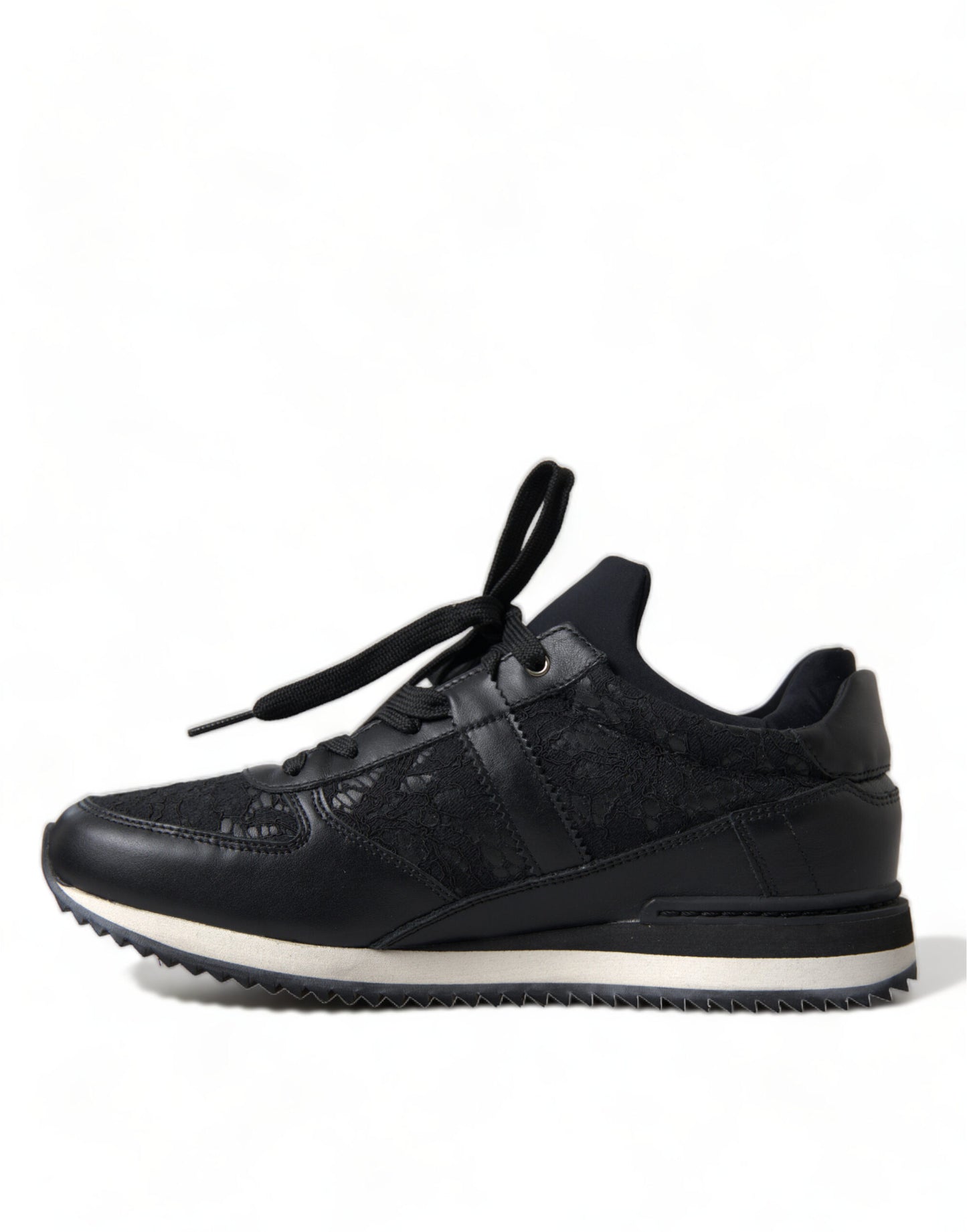 Baskets en cuir à lacets fleuris noires Dolce & Gabbana