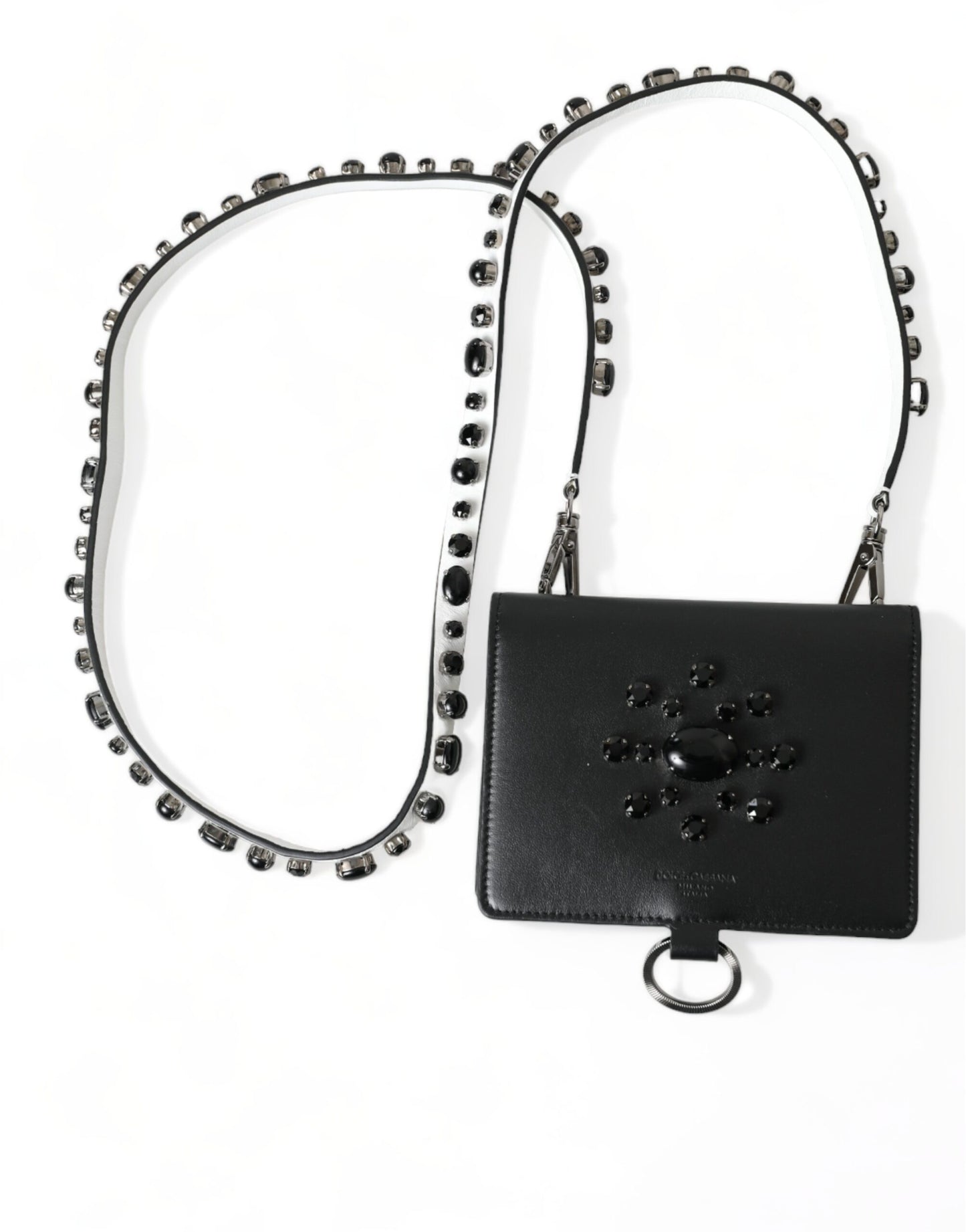 Portefeuille porte-cartes Dolce & Gabbana en cuir noir orné de cristaux