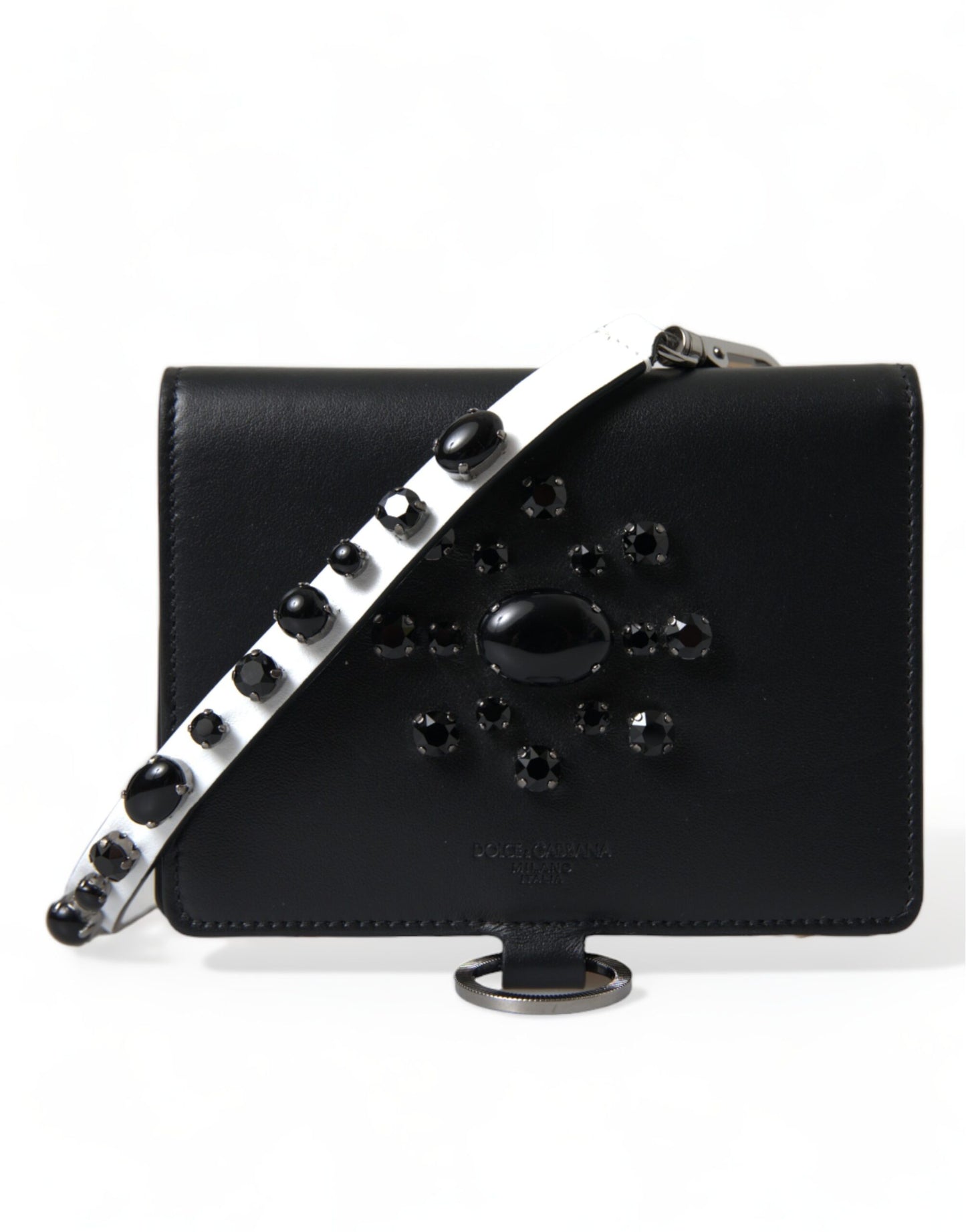 Portefeuille porte-cartes Dolce & Gabbana en cuir noir orné de cristaux