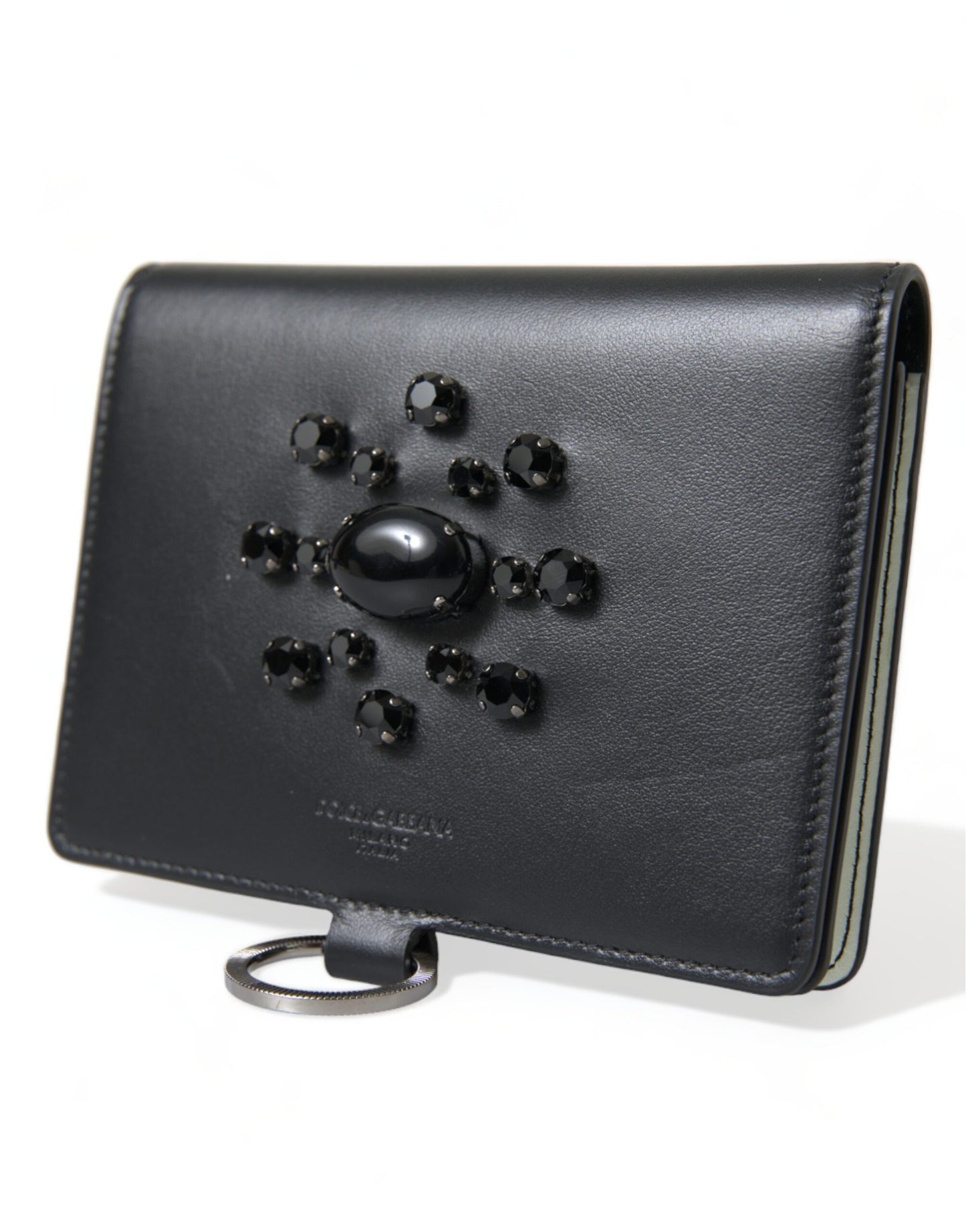 Portefeuille porte-cartes Dolce & Gabbana en cuir noir orné de cristaux